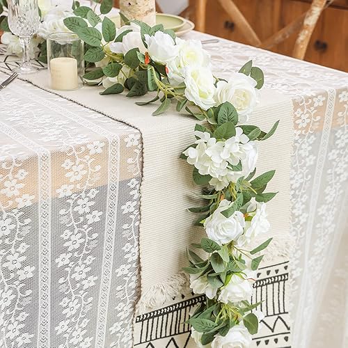 PARTY JOY Guirnalda de flores artificiales, 2 unidades, flores artificiales de vid falsas, para colgar, hiedra rosa, cestas colgantes, arco de boda,