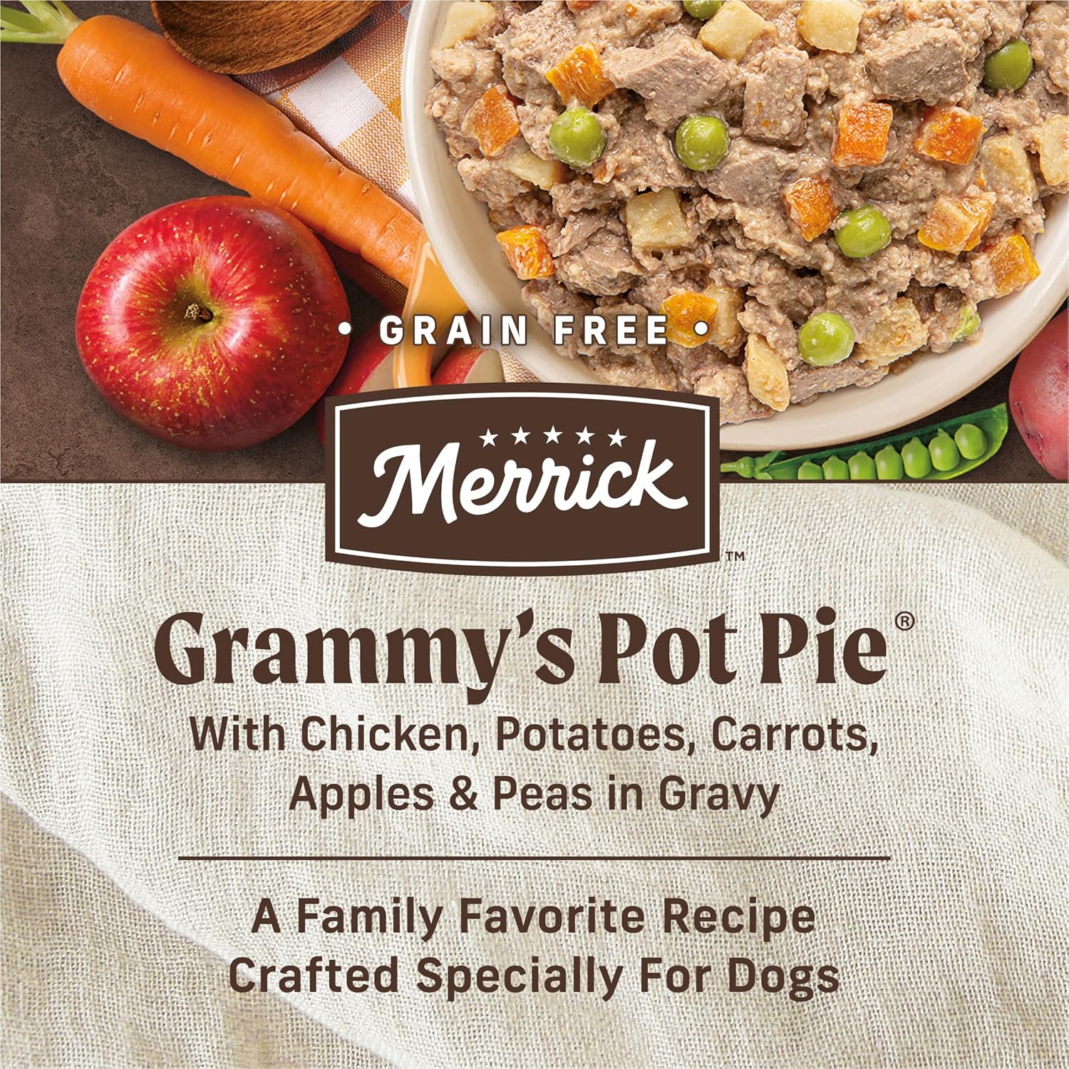 Merrick Grain Free Wet Dog Food, Premium And Wholesome Gluten Free Canned Adult Dog Food, Grammy’s Pot Pie - (Pack of 12) 12.7 oz. Cans