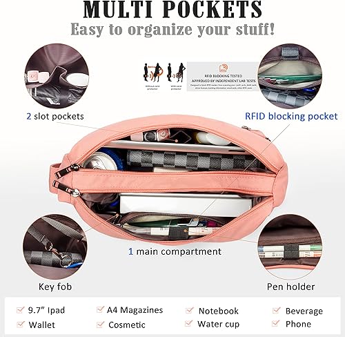 Miniatura 6 de VOLGANIK ROCK - Bolso RFID para mujeres, de tela, nailon, con múltiples bolsillos, para viaje