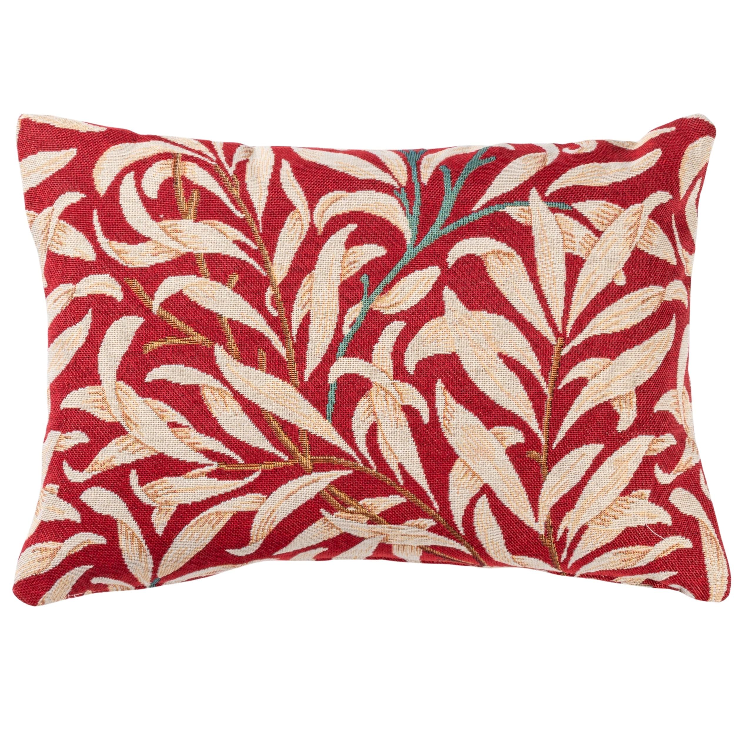 Linen Loft Red William Morris Willow Bough Tapestry Boudoir Cushion In Classic Botanical Interweaving Willow Tree. 17X12 Rectangle Cushion Cover