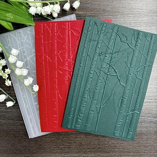 Miniatura 3 de DIYology Carpetas en relieve 3D de bosque para hacer tarjetas, fondo de abedul con textura de fondo en relieve para manualidades, manualidades,