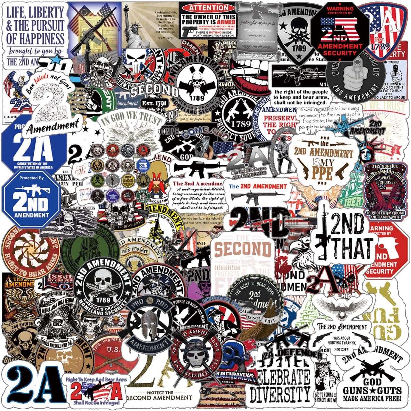 100pcs 2nd Amendment Freedom Bare Gun Security Waterproof Vinyl Stickers for Adults for Water Bottles Laptop Suitcase for Birthday Party Supplies Halloween Decoration Favors