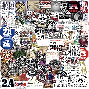 100pcs 2nd Amendment Freedom Bare Gun Security Waterproof Vinyl Stickers for Adults for Water Bottles Laptop Suitcase for Birthday Party Supplies Halloween Decoration Favors