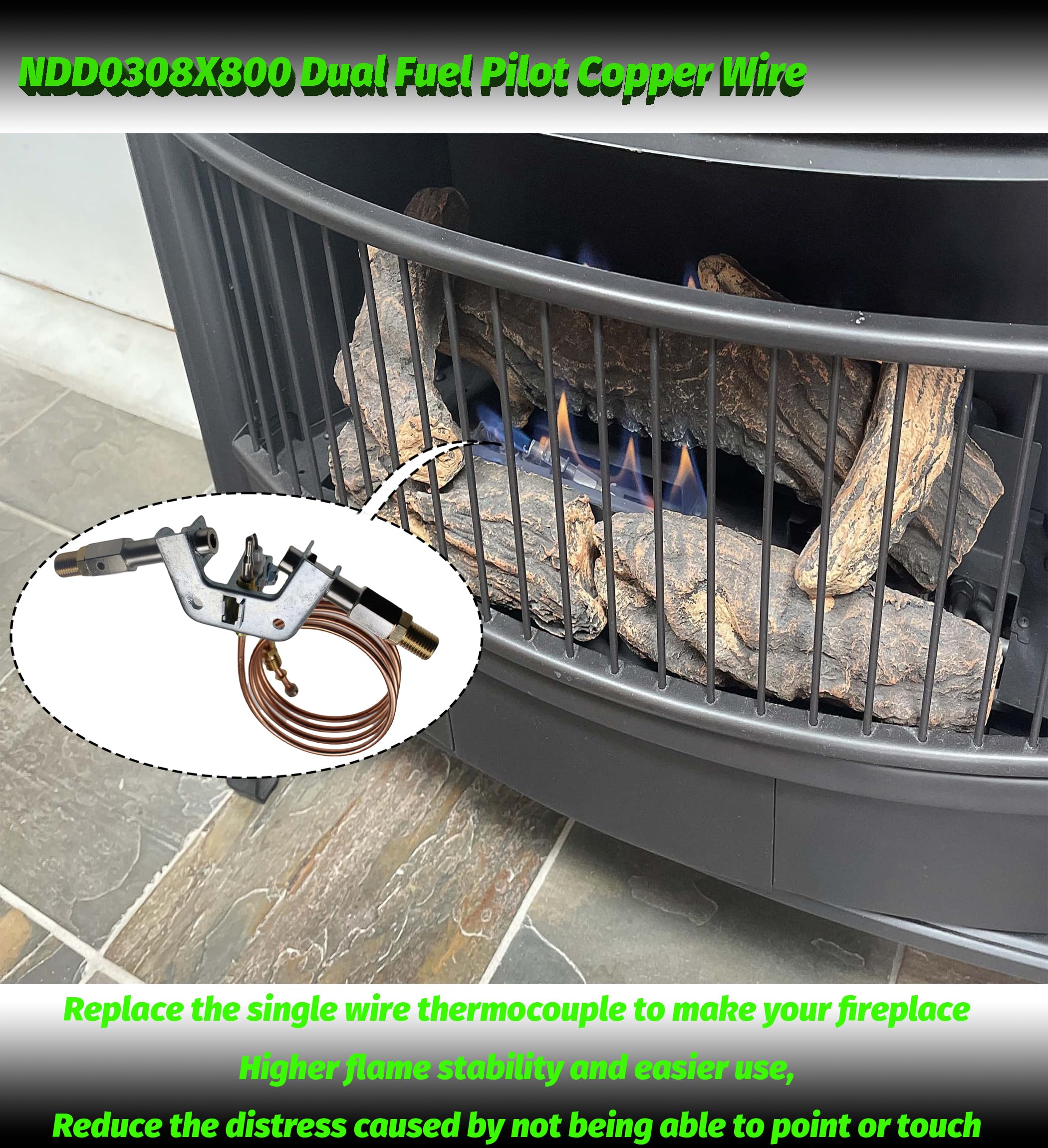 NDD0308X800 - Encendedor de chimenea de gas para unidades ProCom sin ventilación, termopar de un solo cable