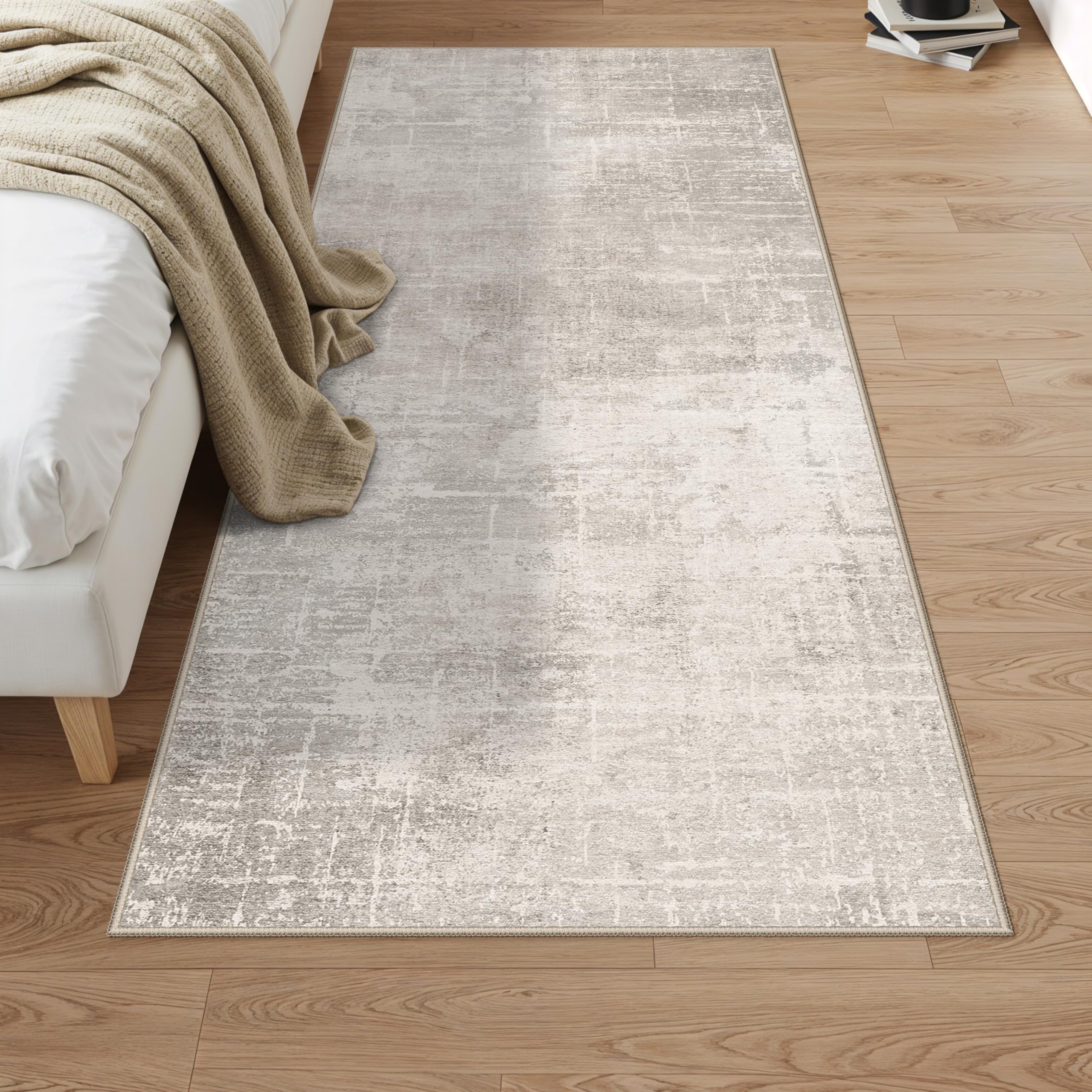 Photo 1 of 3x6 Washable Hallway Runner Rug: Abstract Stain Resistant Bathroom Kitchen Rug Farmhouse Ultra Soft Bedroom Entryway Print Floor Mat Thin Non-Slip Indoor Carpet for Living Room Laudry(3x6,Beige/Cream)