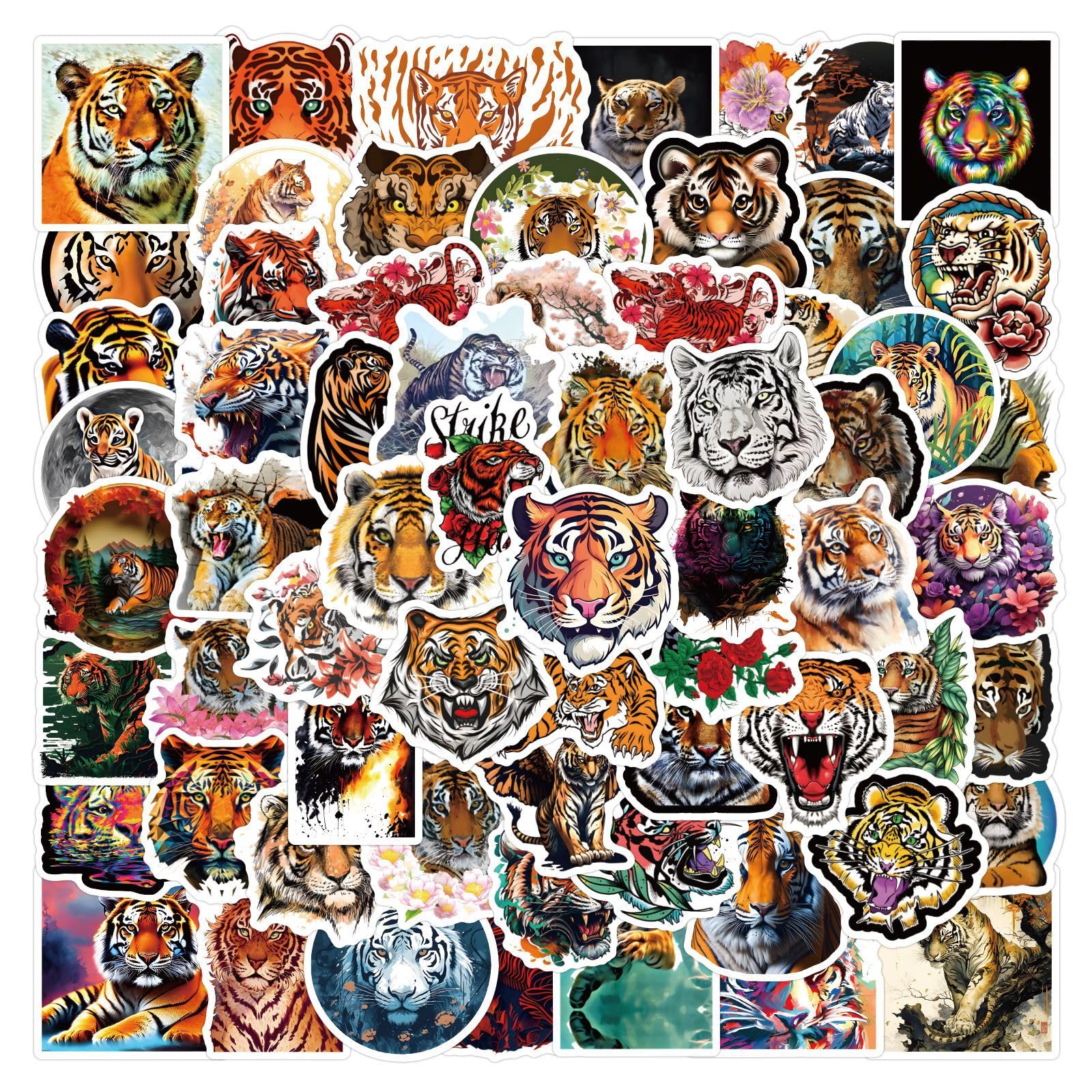 100Pcs Tiger Stickers Laptop Car Scrapbook Phone Skateboard Suitcase Luggage Bike Cool Tiger Stickers Vinyl Waterproof Aesthetic Personalised Stickers for Teens Boys Girls Adults - Image 4