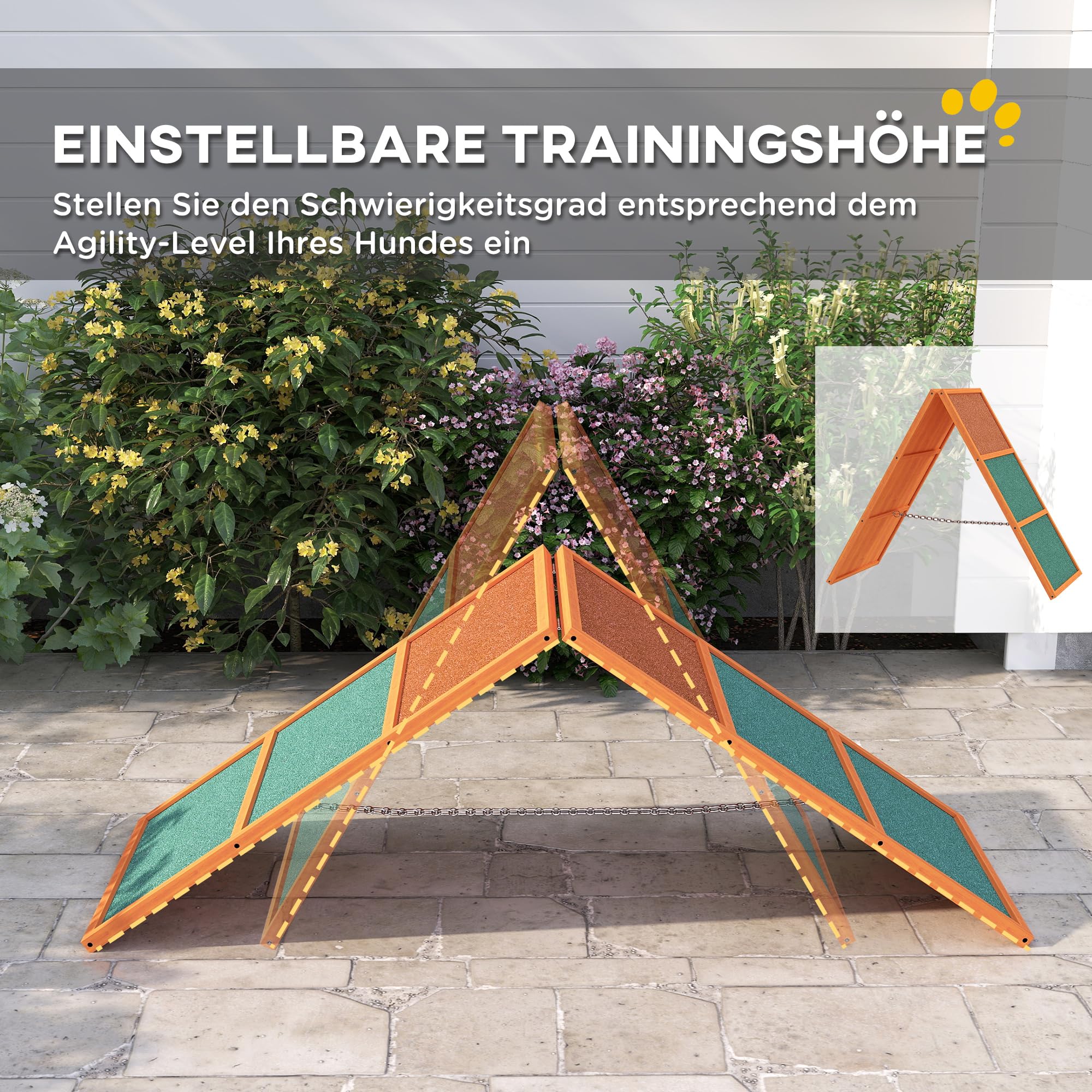 PawHut Ponte di agilità per Cani Pieghevole Antiscivolo Regolabile in Altezza 173 x 59 x 66 cm Arancione