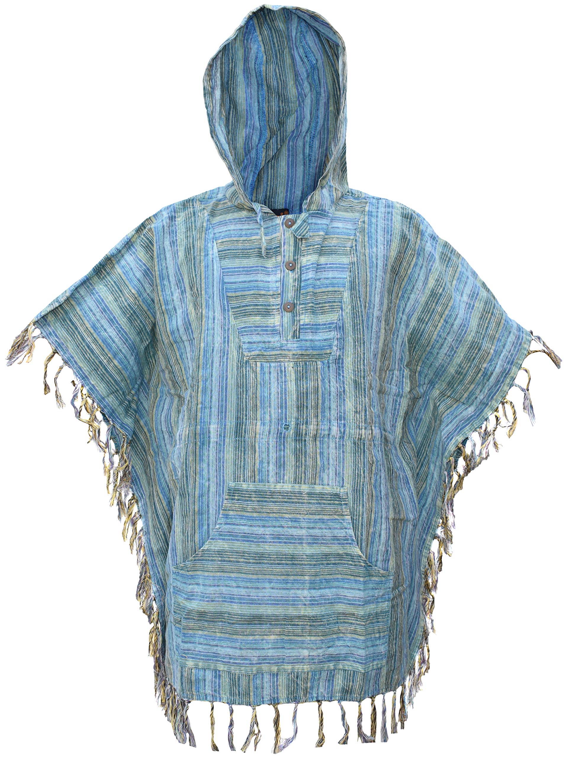 GheriMens Cotton Lightweight Kangaroo Pocket Hooded Festival Poncho