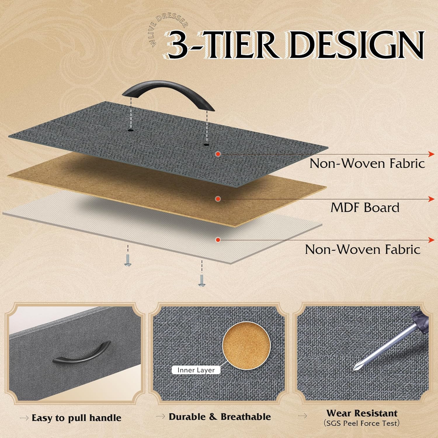 WLIVE Grey Dresser TV Stand for 45, 50, 55 inch TV, Entertainment Center with LED Lights & Charging Station, Chest of Drawers with 8 Fabric Drawers and Open Storage Shelves for Living Room, Hallway - Image 8