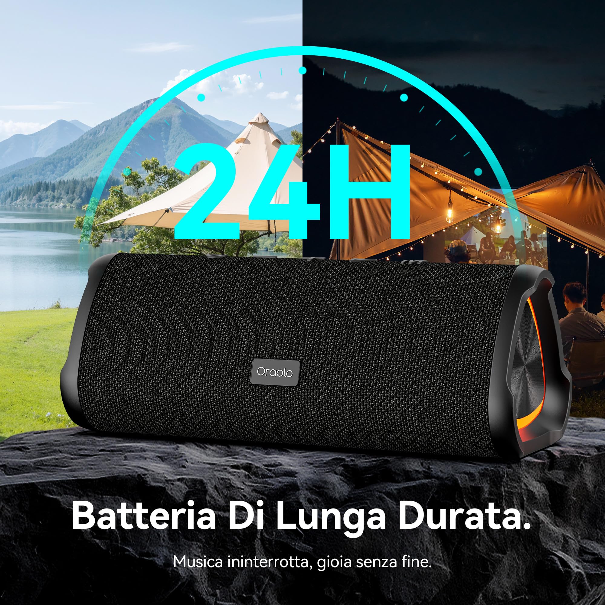 oraolo Cassa Bluetooth, Altoparlante Portatile Wireless con Suono Stereo Cassa Bluetooth Potente da 20W, Luci RGB, Bluetooth 6.0, Supporto AUX/TF Card, Impermeabile IPX6 per Esterno, Adatto per Feste