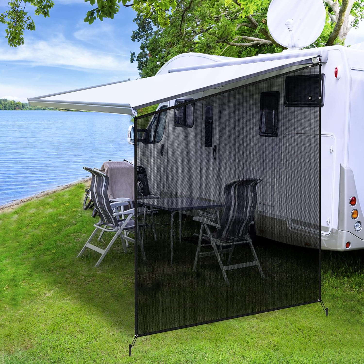 Xenjum RV Awning Shade Screen, 9'X7' Privacy Side RV Sun Shade Screen, Mesh Drop