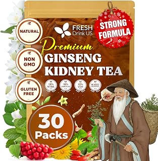 FreshDrinkUS, Ginseng 6 Treasures Kidney Tea, 30 Packs Of Super Kidney Cleanse Detox Tea For Men & Women, 100% Natural Roots & Berries | Caffeine-Free | Adaptogenic Blend for Energy, Wellness & Vitality Support