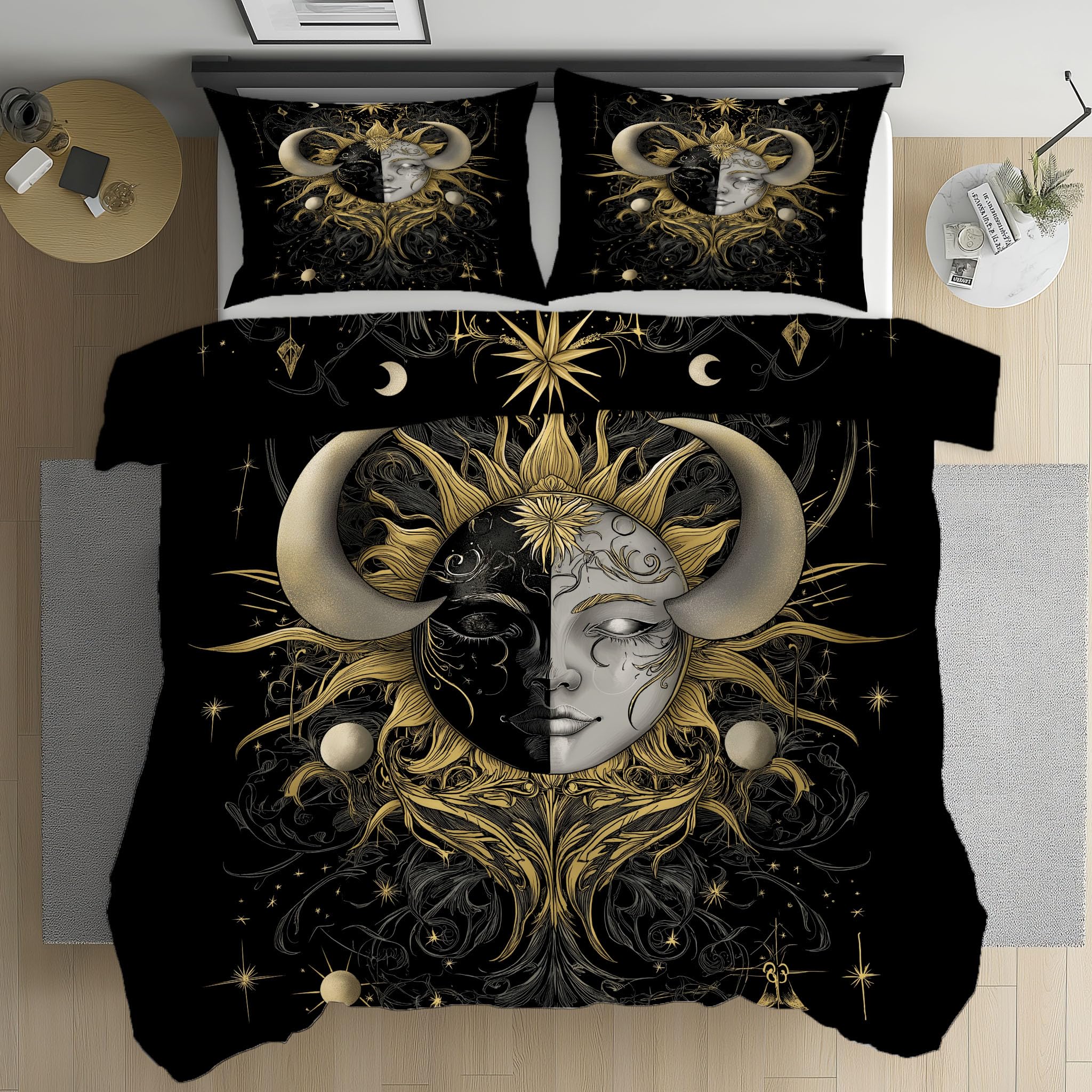 Housse de couette 140x200 microfibre astrologie pour un lit facile à border