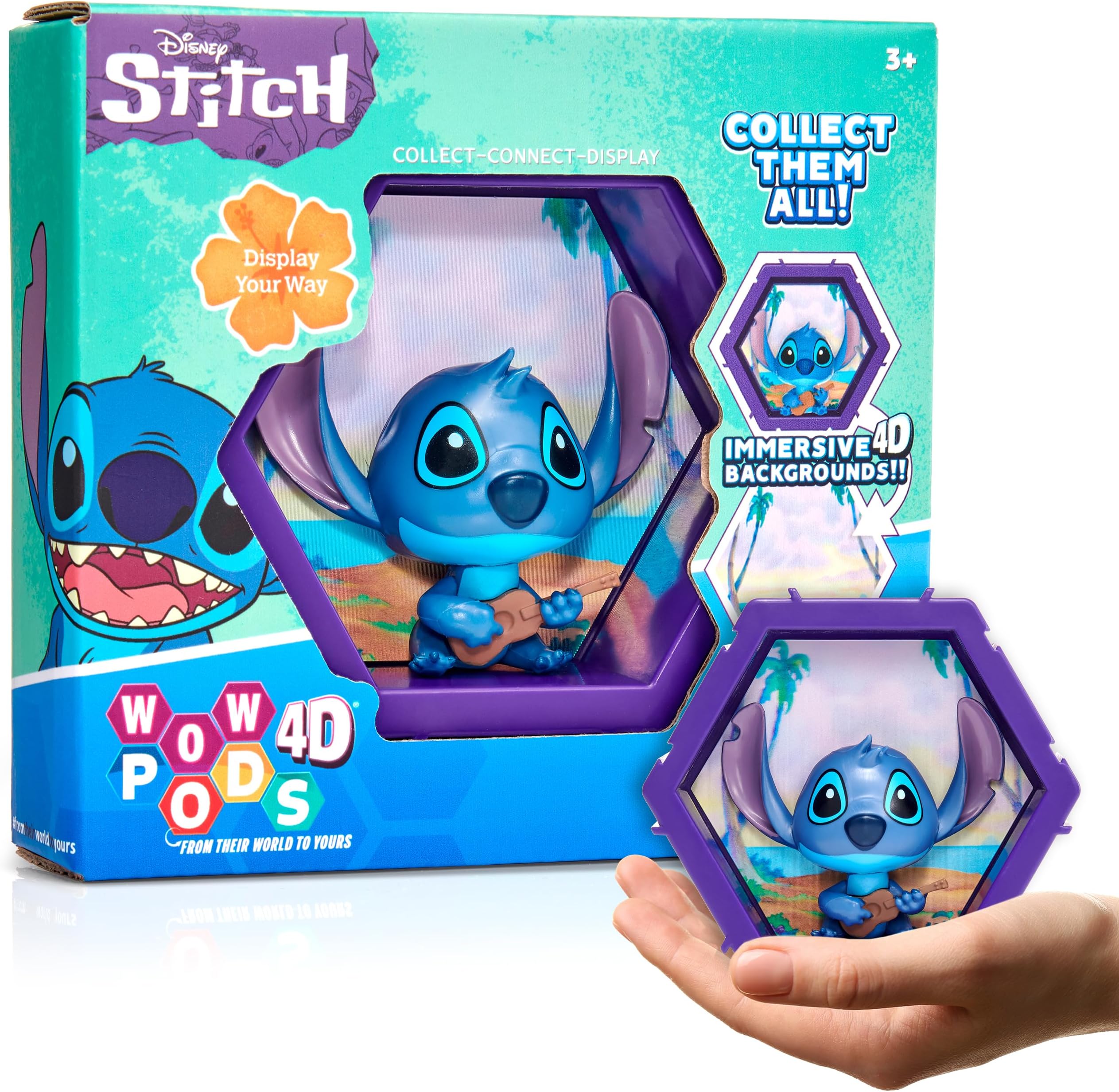 WOW! PODS 4D Disney Classic Stitch | Connectable Collectable Bobble-head character that Bursts from their World into Yours | Wall or Shelf Display | Disney Toys and Gifts | Series 1 no. 445