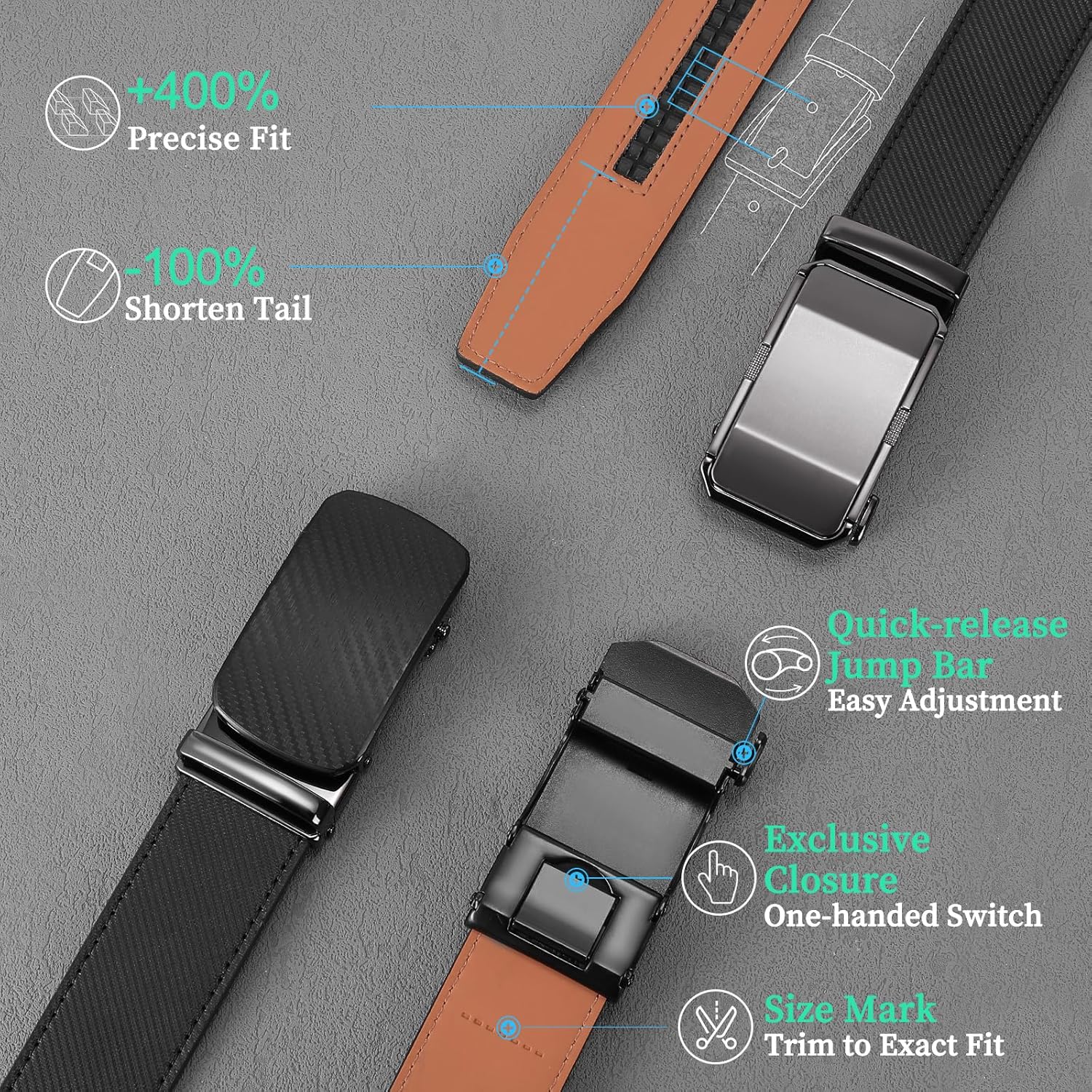 FALAN MULE Mens Belt,Slide Leather Ratchet Belt for Mens Dress Casual,Size Adjustable - Image 4