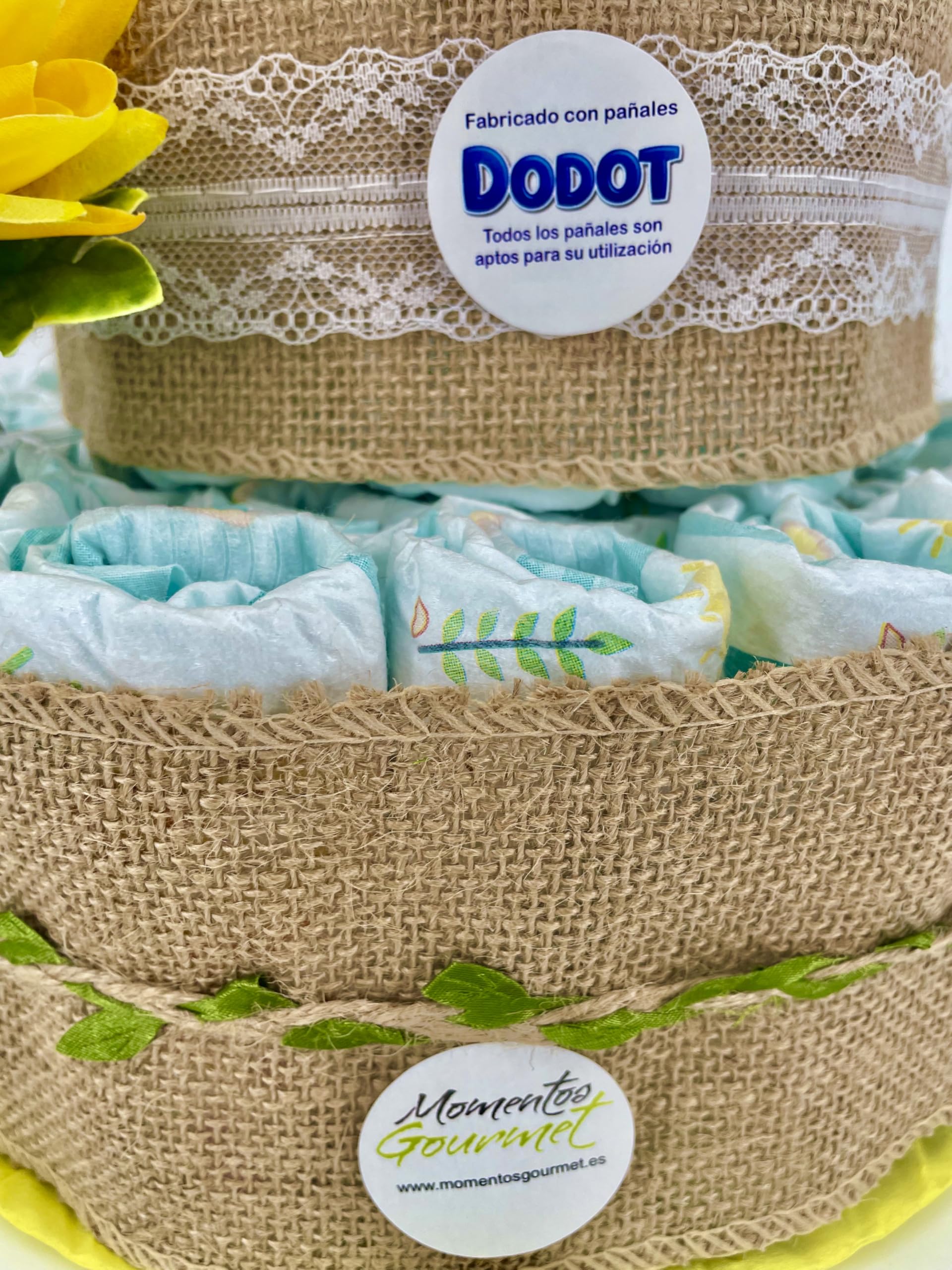 Tarta de pañales Summer. Regalo para bebé muy práctico. Cesta Canastilla recién nacido. Hecha a Mano Premium, Decoración baby shower