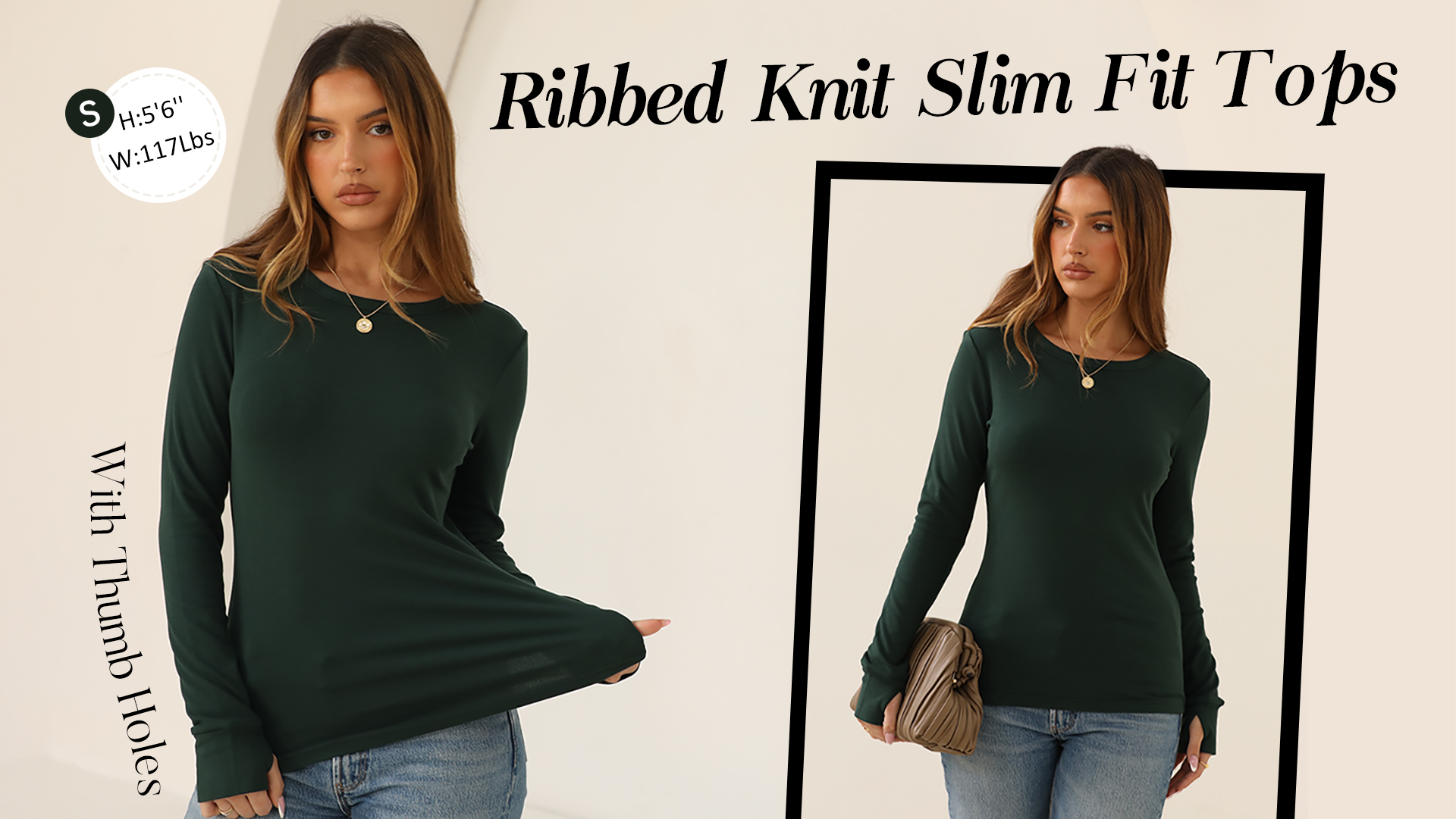 Thermal Shirts for Women Crewneck Long Sleeve Tops with Thumb