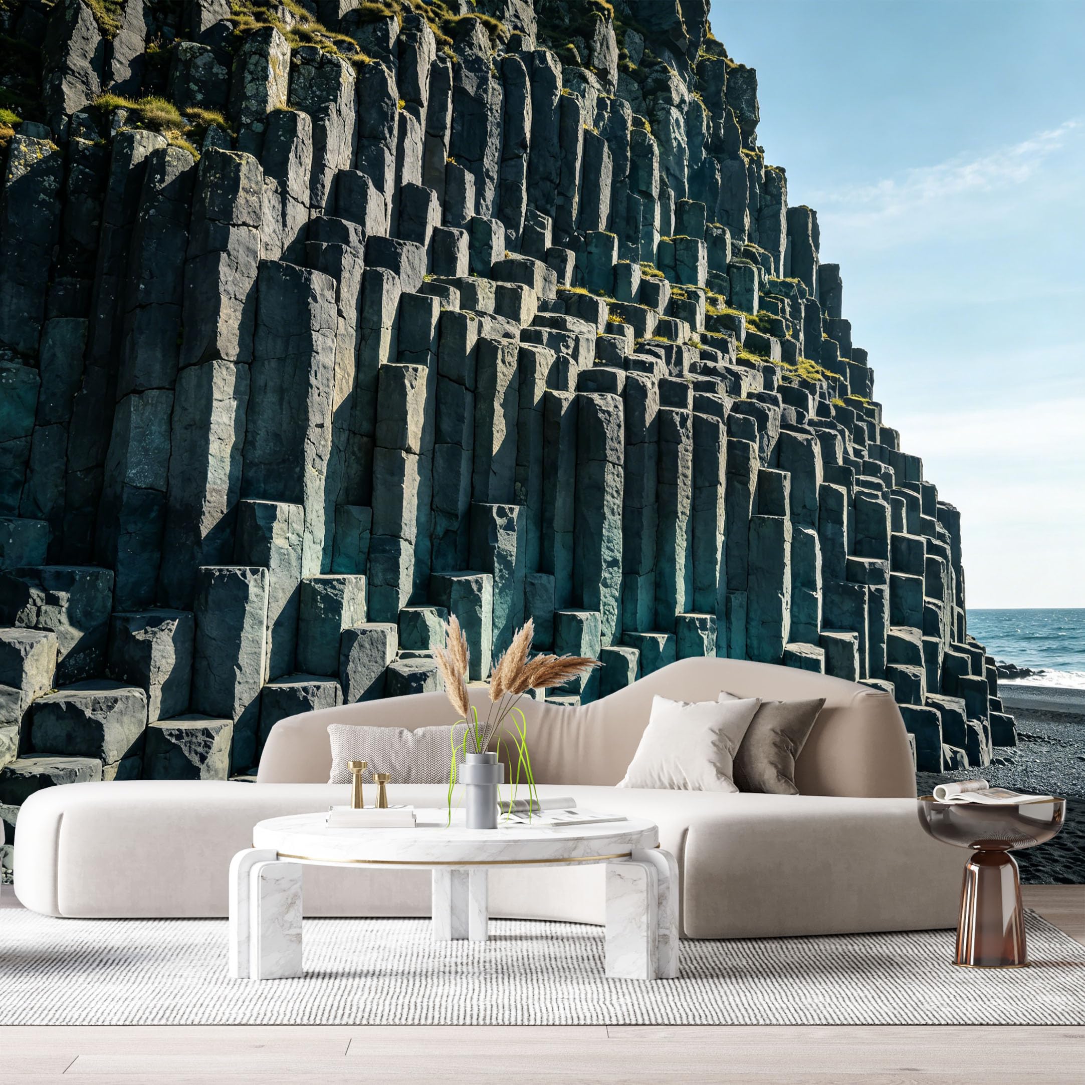 Custom Size Wall Murals Coastal Basalt Columns Landscape Ocean Cliff Textured Rock Formation SelfAdhesive Wall Fabric Removable Large Wallpaper for Photo Living Room