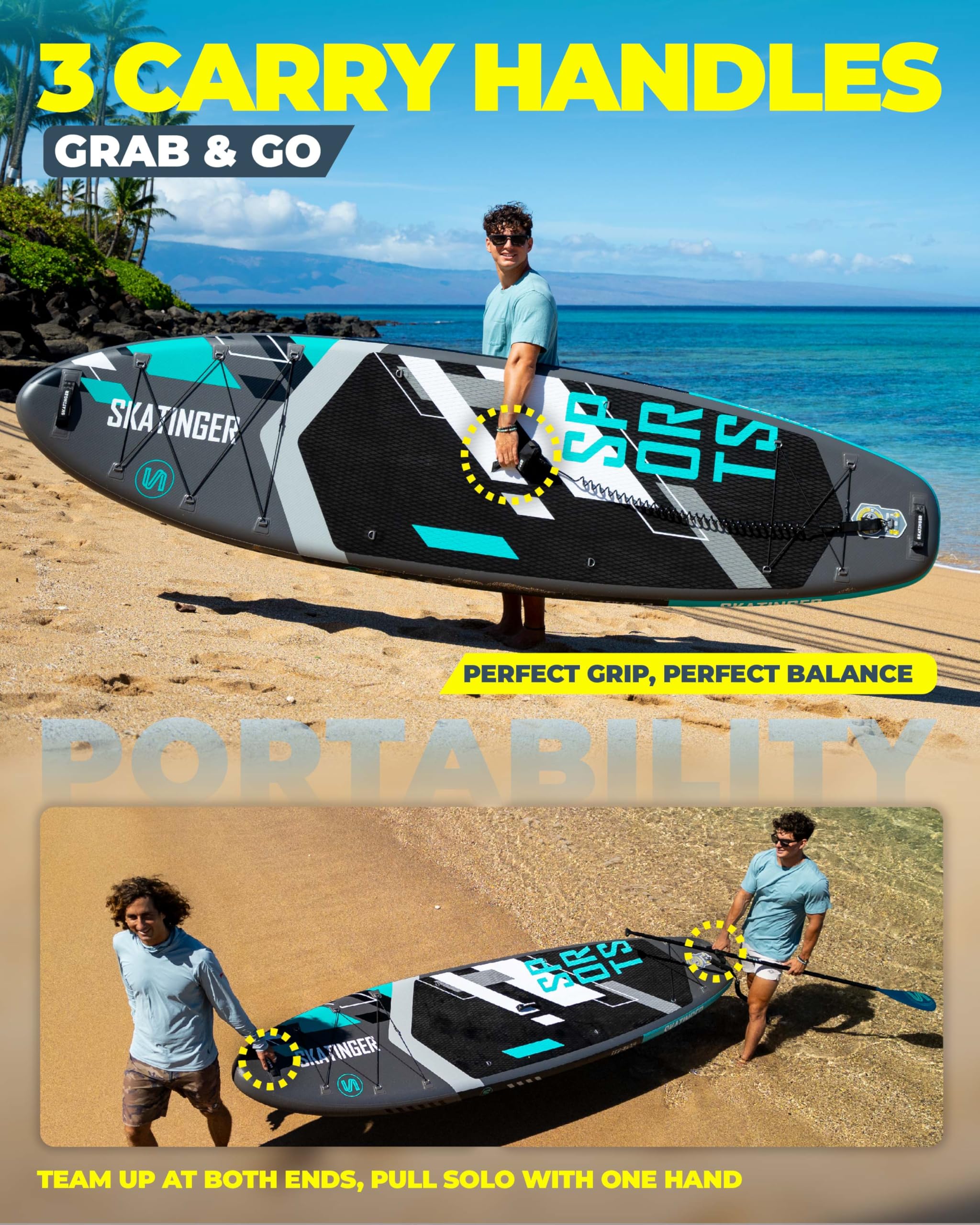 Skatinger Tavola da SUP gonfiabile 11'6 × 35" ultra stabile per 2+1 persone con zaino 100 l pinna americana