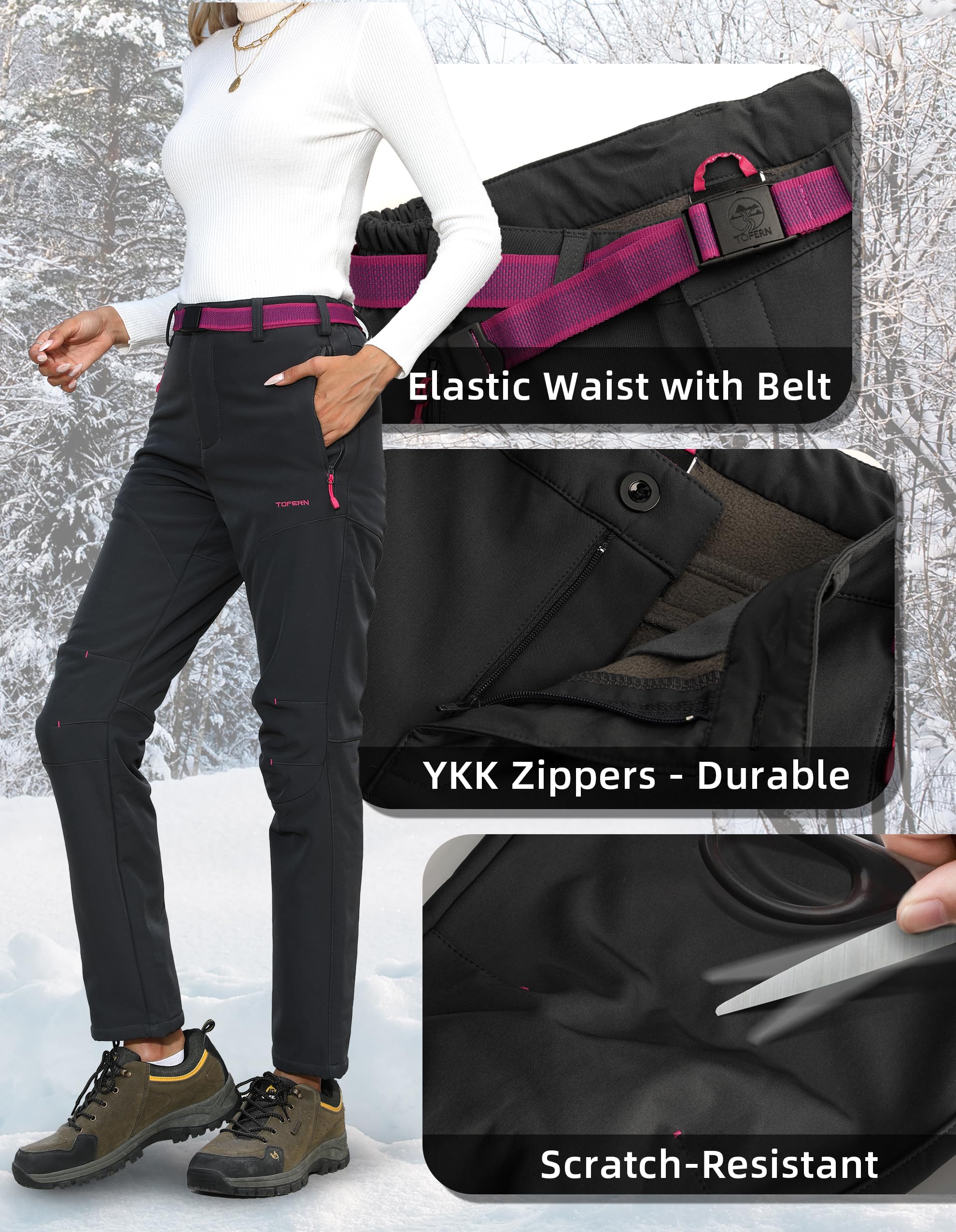 Tofern Outdoor Pantalones Softshell Mujer - Impermeables y Cortavientos - Ideal para Esquí y Senderismo