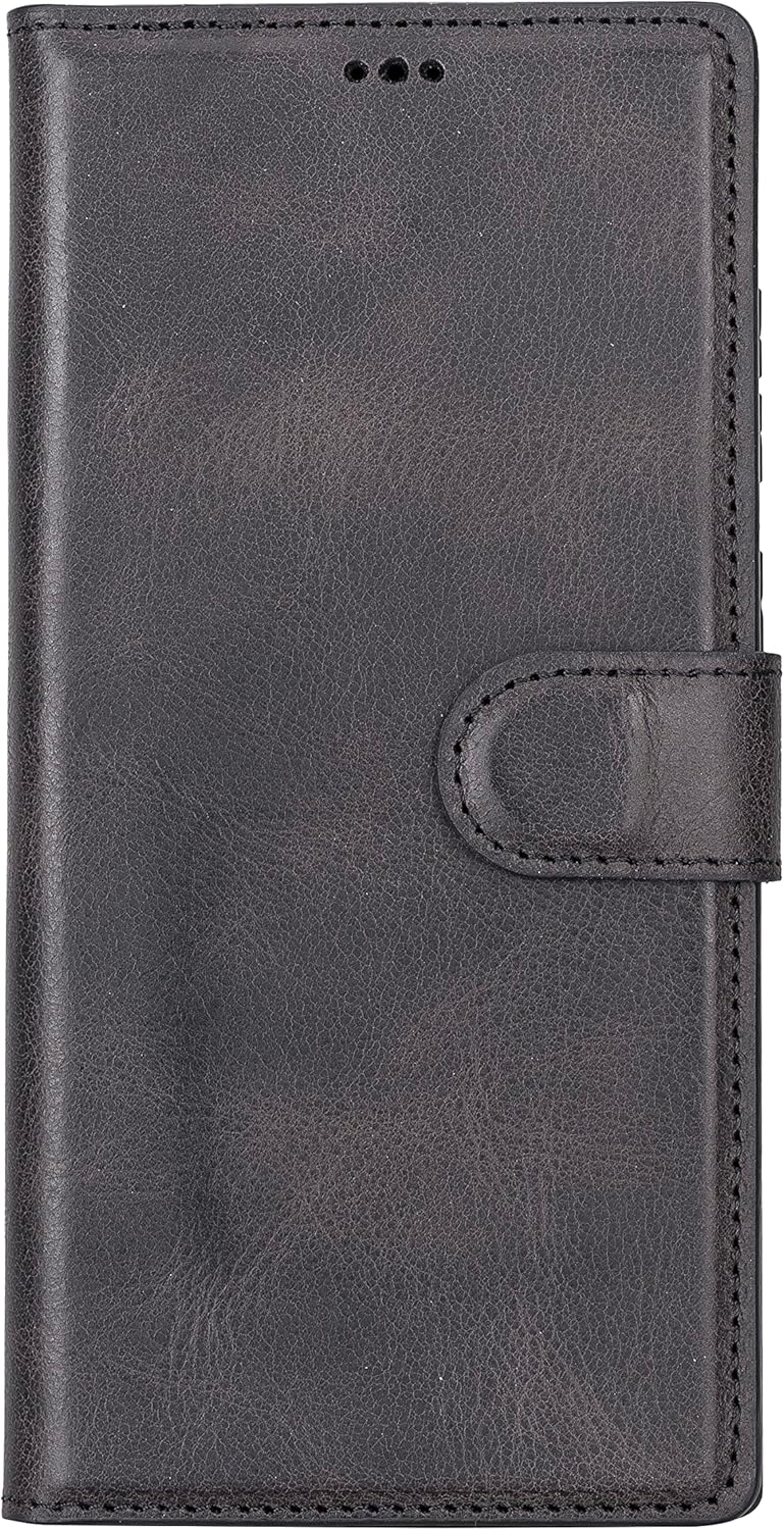 HARDISTON Leather Wallet Case Compatible with Samsung Galaxy S22 Ultra - Handmade Detachable Strong Magnetic Flip Cover with Card Holders and Kickstand - Perfect Protection for All Edges (Black)