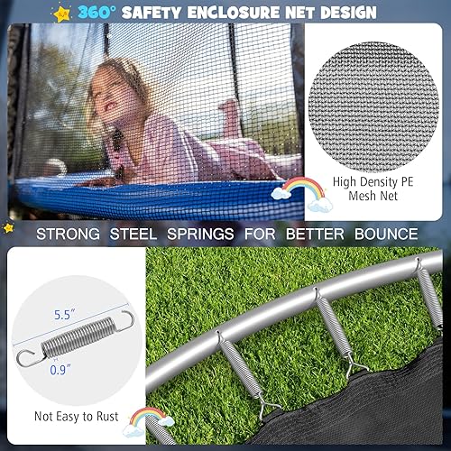 Miniatura 3 de GYMAX Trampoline for Kids, ASTM Approved 12FT 14FT 15FT 16FT Recreational Toddler Trampoline with Enclosure Net, Basketball Hoop, Basketball & Pump,