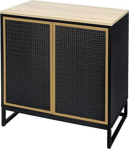 Miniatura 1 de Pvillez Aparador de buffet, armario de almacenamiento de cocina moderno con 2 puertas de ratán de hierro y base de metal, armario de cocina con