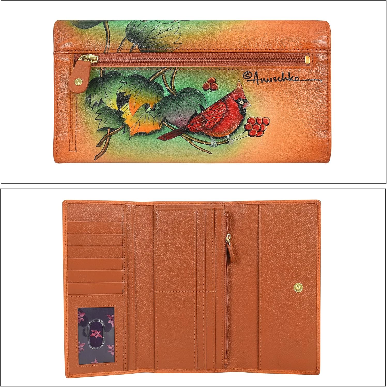 Anuschka Women’s Original Genuine Leather Hand-Painted Three Fold RFID Clutch