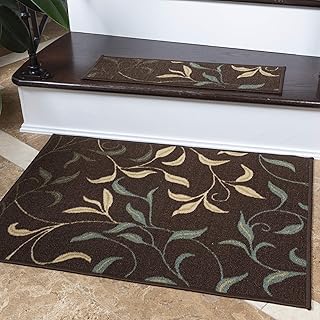 Ottomanson Ottohome - Alfombra, base de goma, diseño de hojas contemporáneo, 67 x 90 cm, color marrón