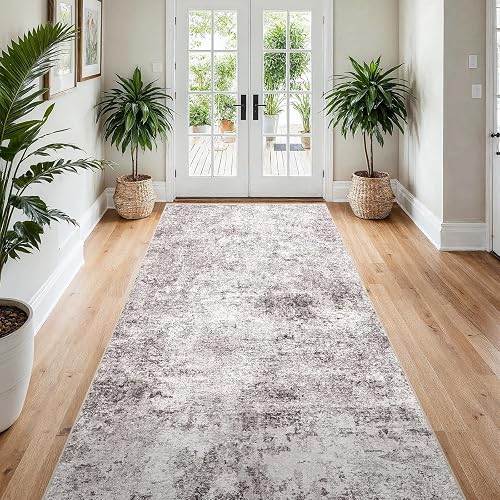 Puino 4x8 Wide Modern Abstract Runner (Gray/Cream)