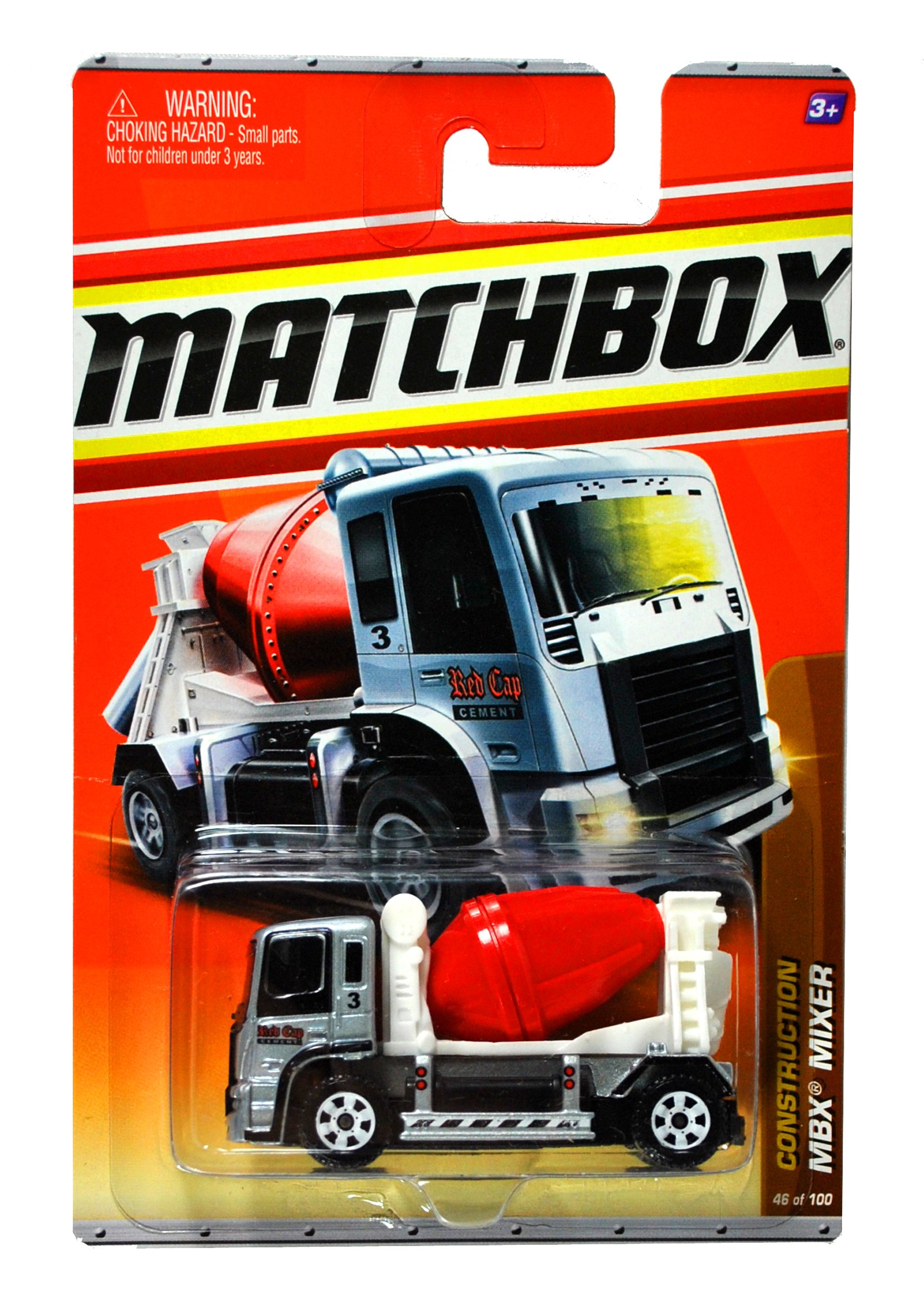 2011 Matchbox MBX MIXER #46 Construction 9/11 grey body, white carriage, red barrel mixing drum (Red Cap Cement) by Matchbox