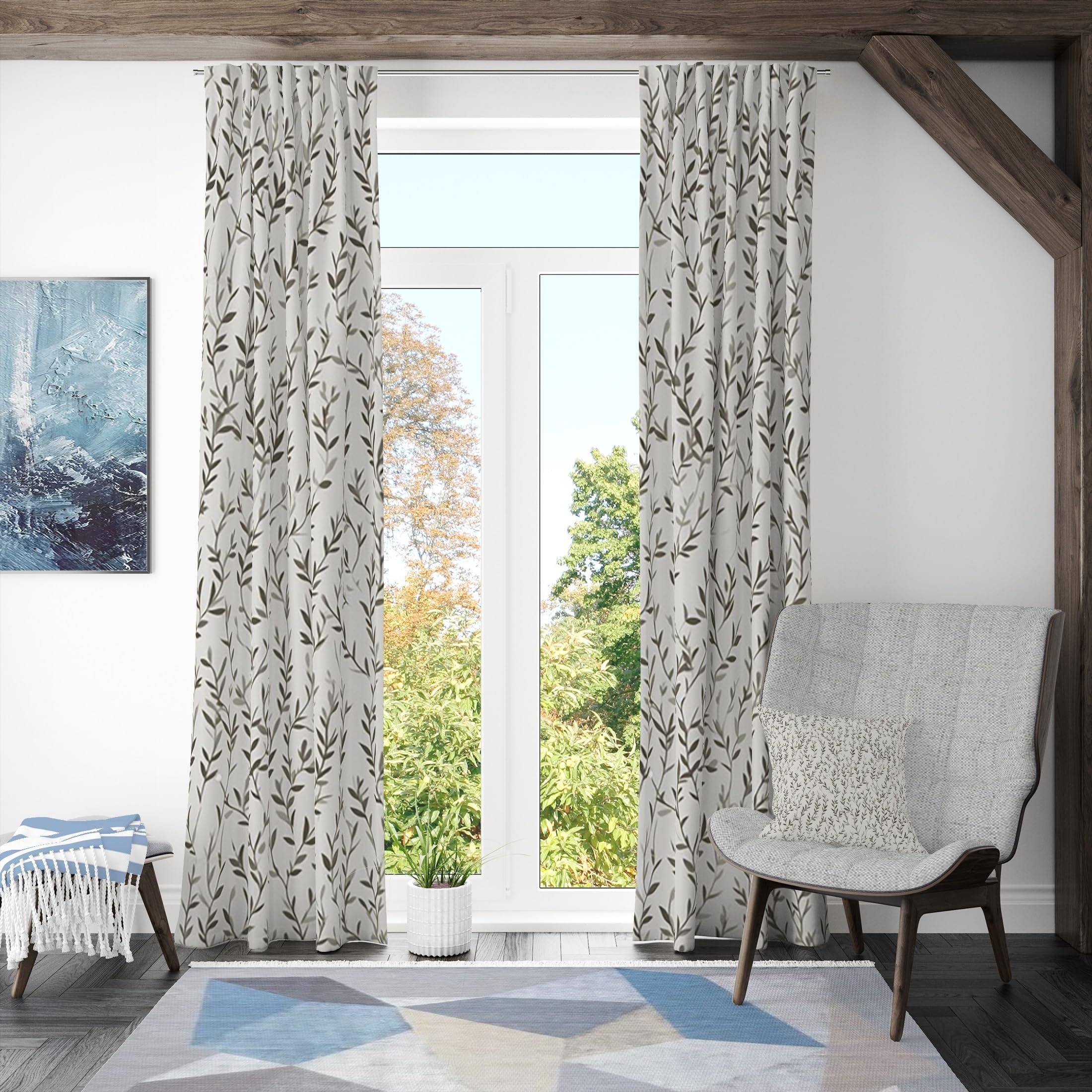 ggaimwf Leaf Curtains Bedroom Vintage Leaves Print Nature Themed Curtains Country House Style Panel Curtain for Living Room Lounge Balcony Window and Door Curtain Room Divider 117x183cm works - Image 2