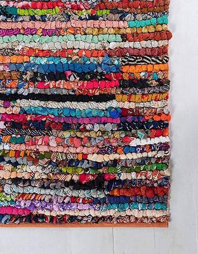 Miniatura 8 de Unique Loom Alfombra trenzada de la colección Chindi, multirayas (2 pies x 3 pies 1 pulgada, rectangular, multicolor y negro)