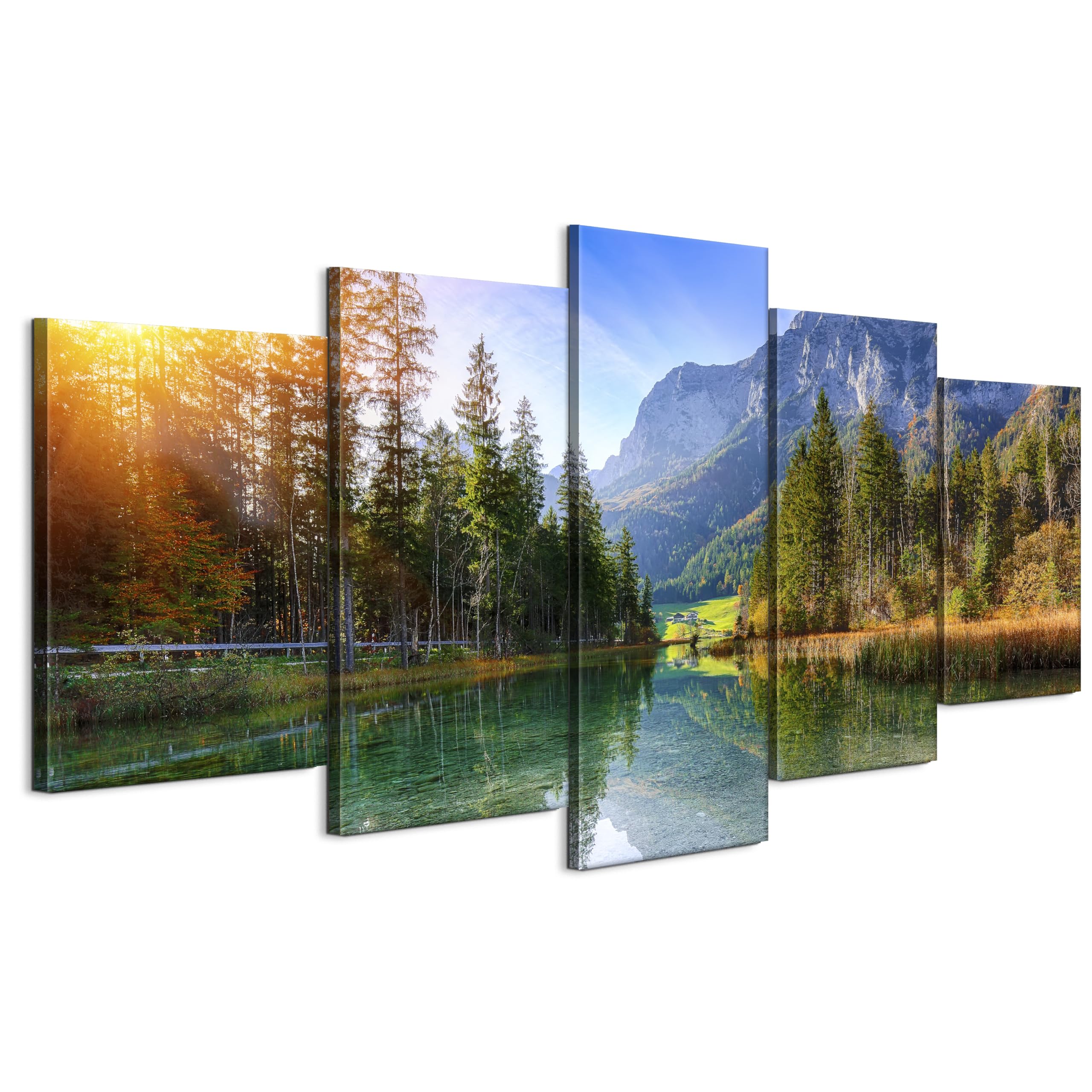 LUMASOUL Canvasprints - 5-Delig - Wandschilderij en Bedrukt Schilderij met Natuur Motief - Wandprints im Houten Frame en Spieraam voor Woon en Slaapkamer - 150x75 cm