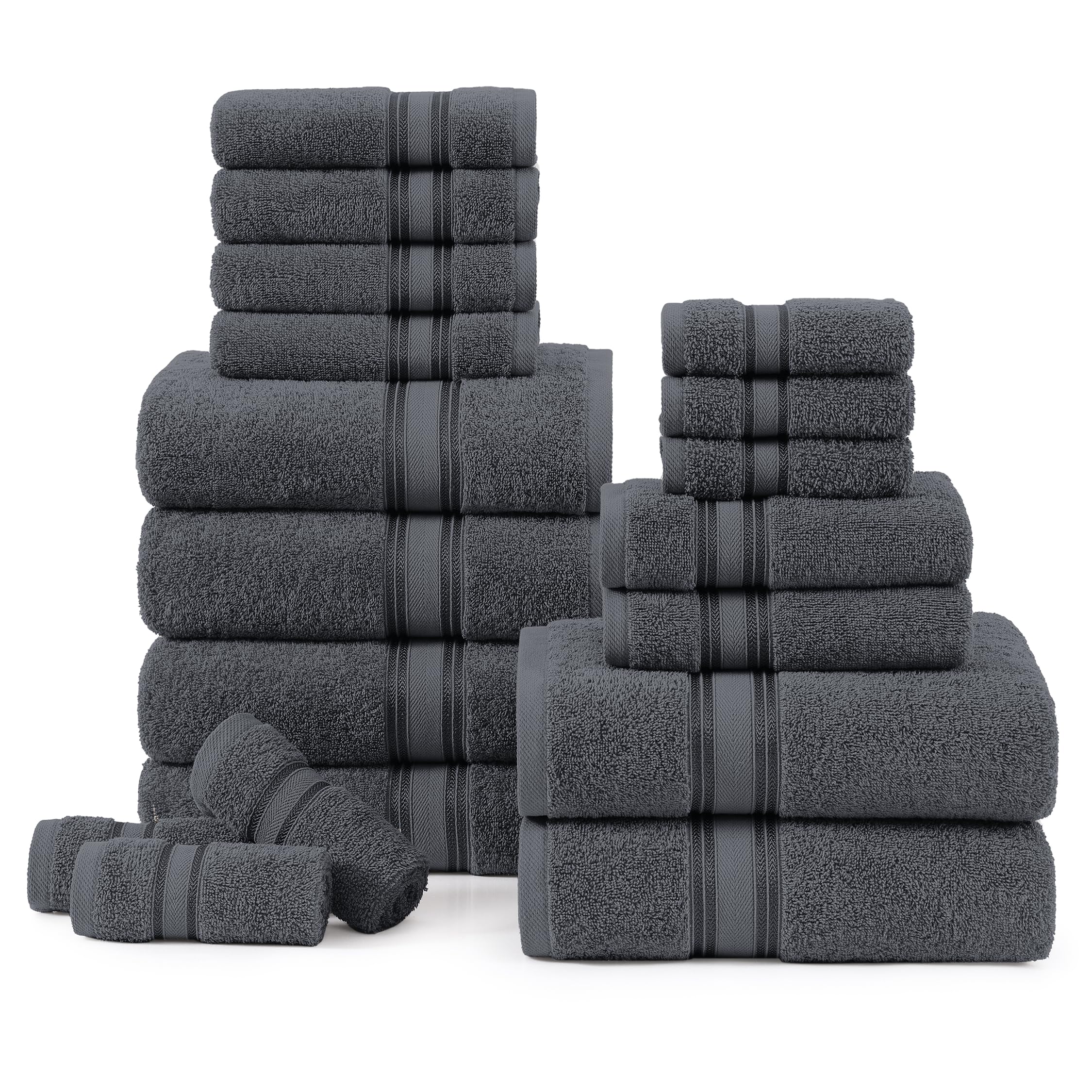 LANE LINEN 18-Pack Premium Towels for Bathroom – 100% Cotton Towel Set, Zero Twist, 6 Bath, 6 Hand & 6 Washcloths,Gentle on Body, Highly Absorbent, Remains Soft After Wash, Hotel & Spa Quality – Grey