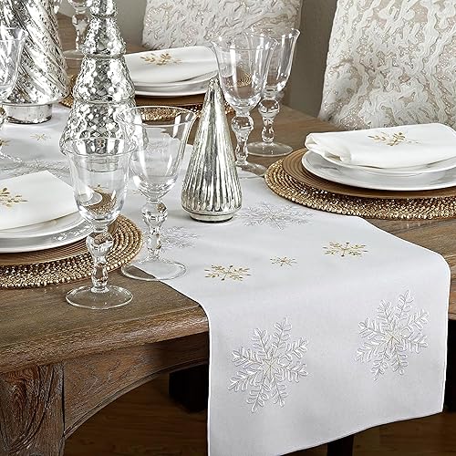 Vista 35 de Saro Lifestyle Camino de mesa bordado con diseño de copo de nieve, rojo, 16 x 120 pulgadas