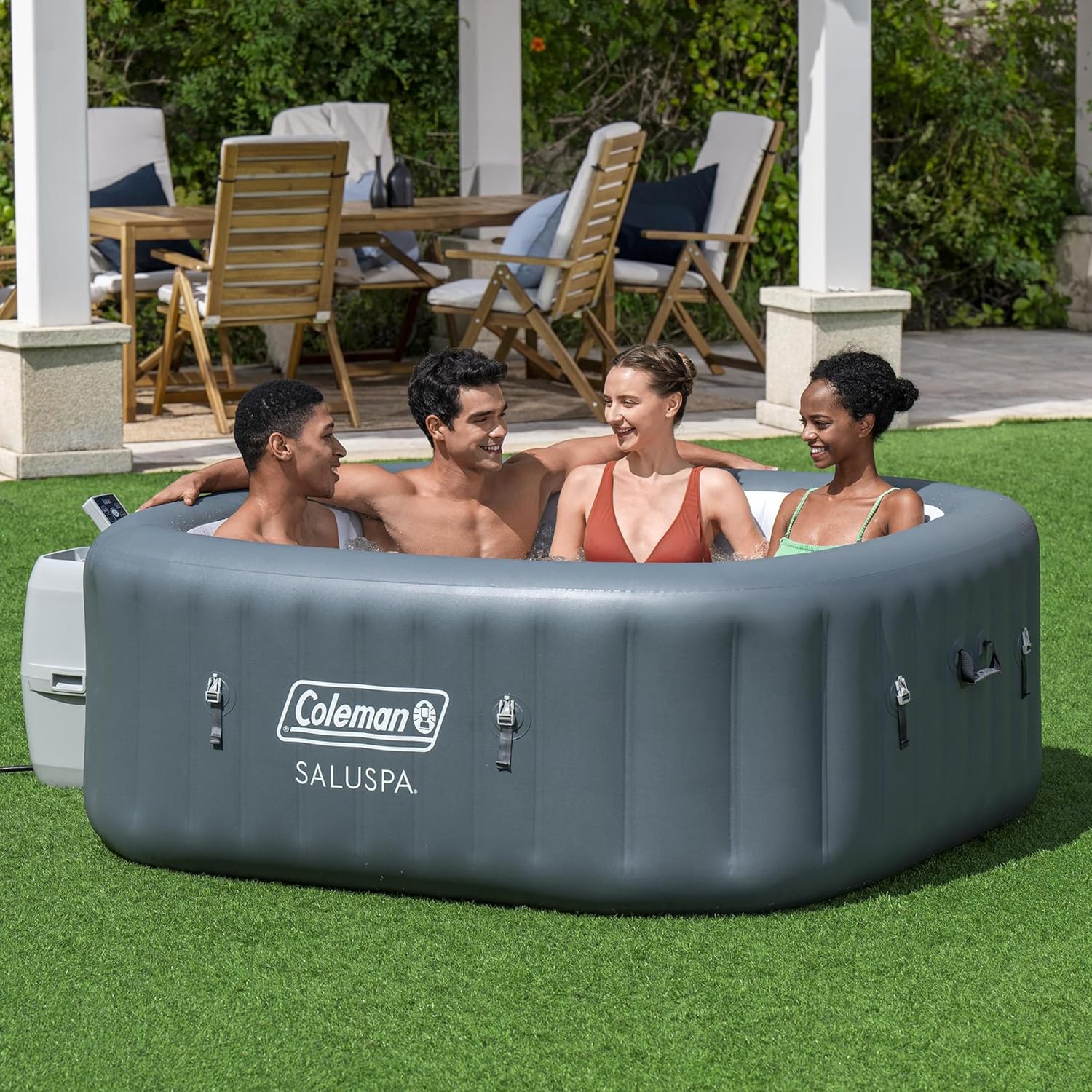 Coleman SaluSpa Hawaii AirJet Inflatable Hot Tub Spa with 140 Bubble Jets, 12-Pack Type VI Filter Cartridges, 71" x 71" x 28"