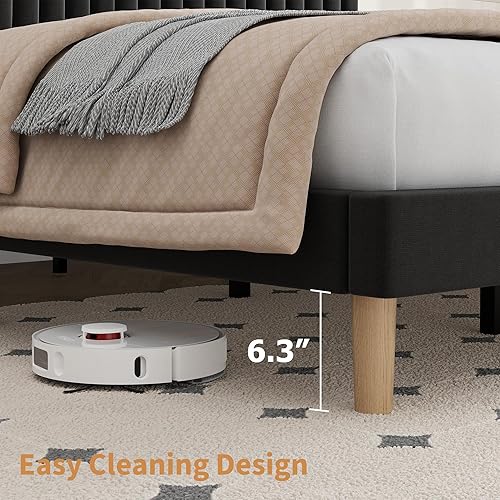 Miniatura 5 de IDEALHOUSE Base de cama de tamaño matrimonial con cabecera ajustable, plataforma tapizada de terciopelo, marco de cama matrimonial, canal vertical