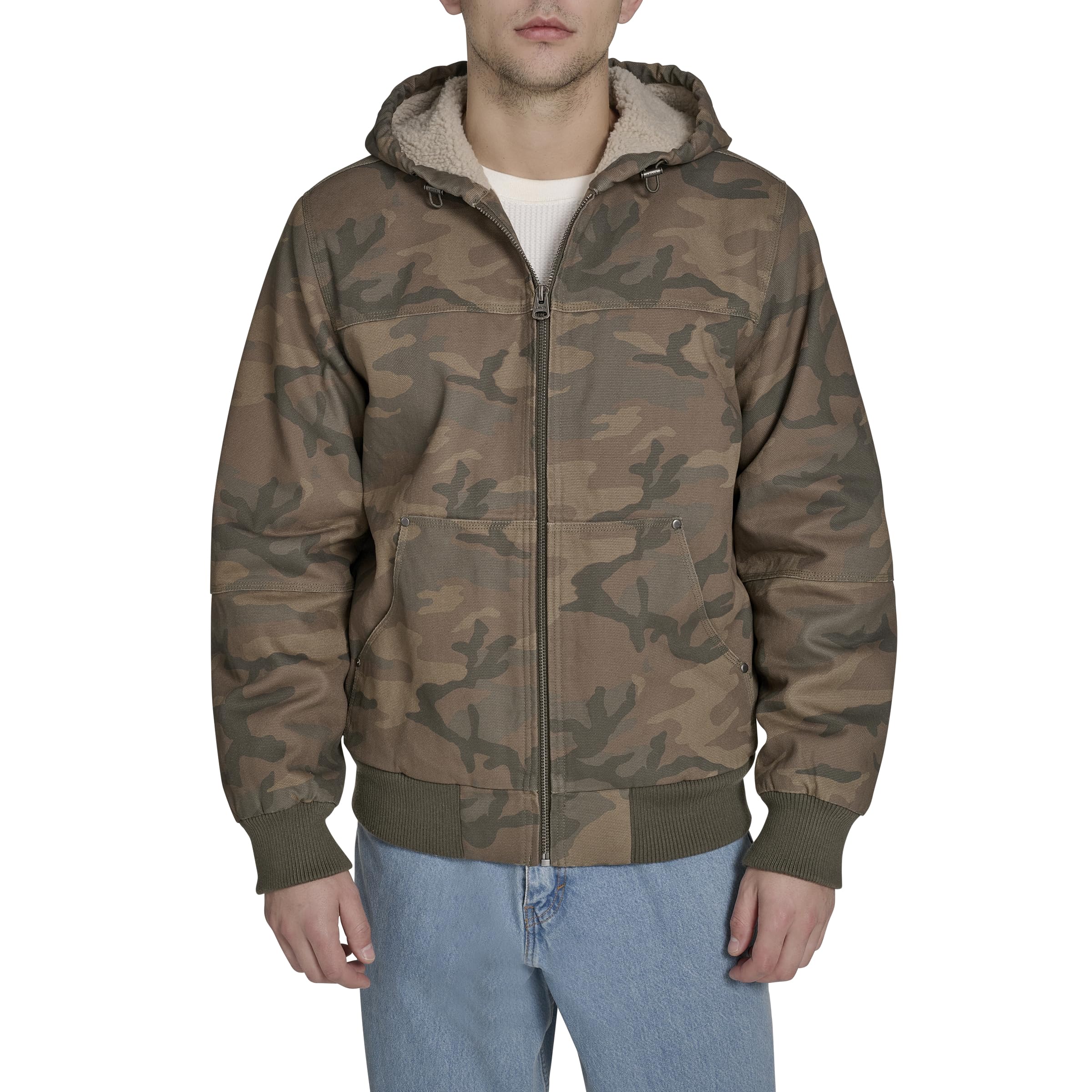 Levi's Men's Workwear Cotton Canvas Hoody Bomber Jacket (Regular & Big & Tall Sizes), Faded Camo Sherpa, M