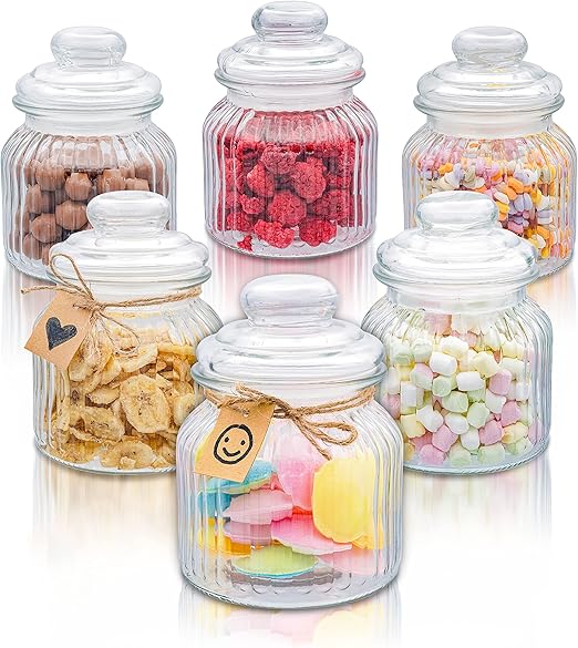 Praknu Vintage Sweet Jars 6 Glass Storage Jars Airtight 700ml