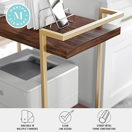 Miniatura 4 de Martha Stewart Liam - Carrito de almacenamiento e impresora de oficina móvil de 2 niveles en nogal con marco de latón pulido