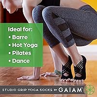 Vista 3 de Gaiam Grippy Studio Yoga Socks for Extra Grip in Standard or Hot Yoga Negro/Gris (Estudio)