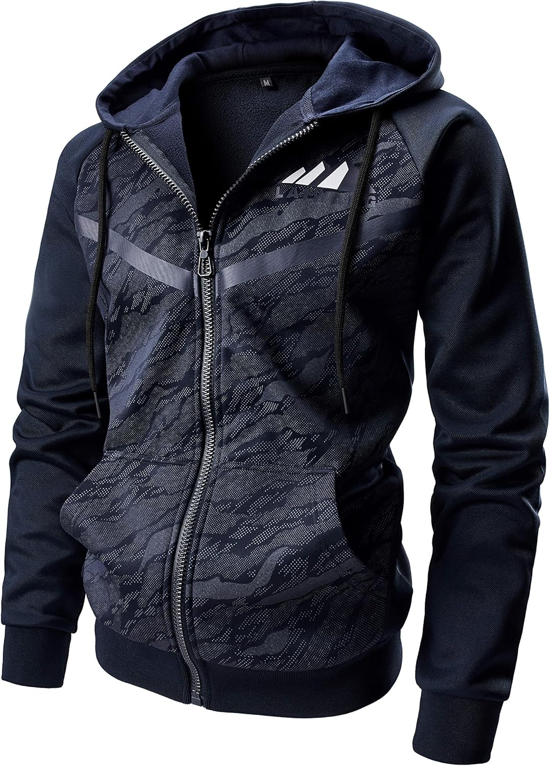 LAIWANG Men's Color Block Hoodie-Full Zip Ultimate Heavyweight Fleece Hoodie-Camo zip up hoodie With Kanga Pocket