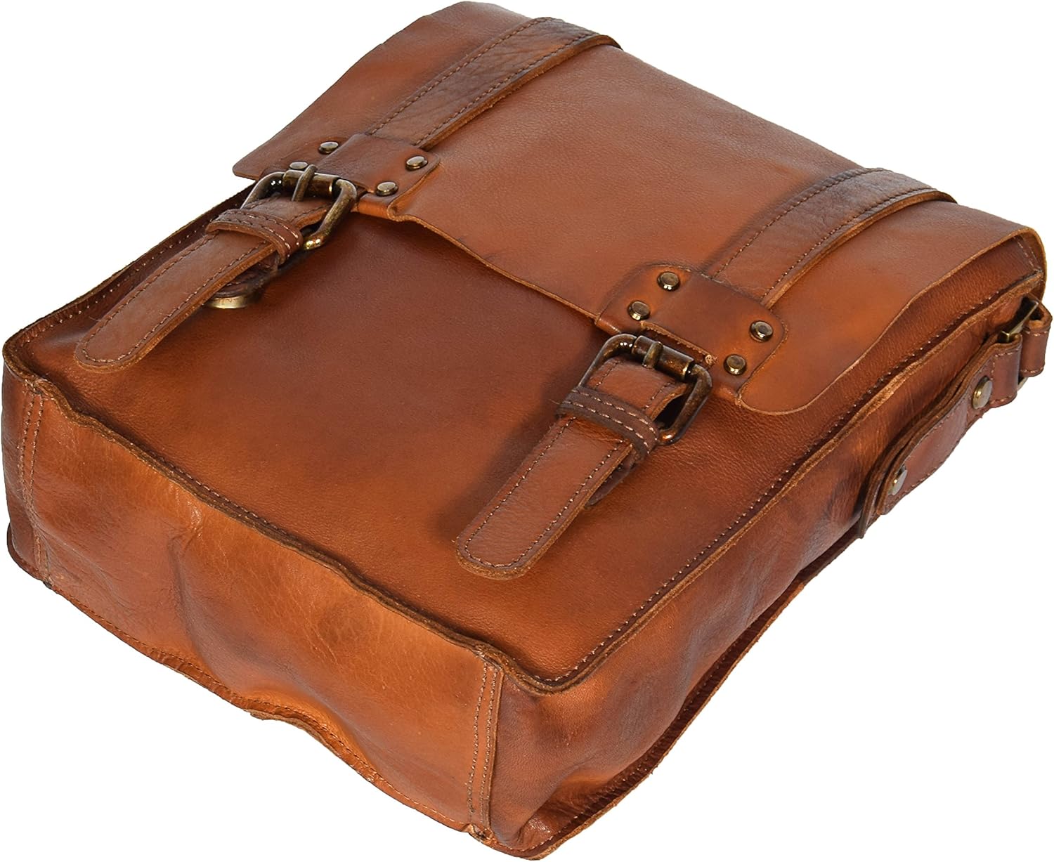 Mens Small Leather Cross Body Organiser Messenger Bag Flap Closure HOL995 Brown