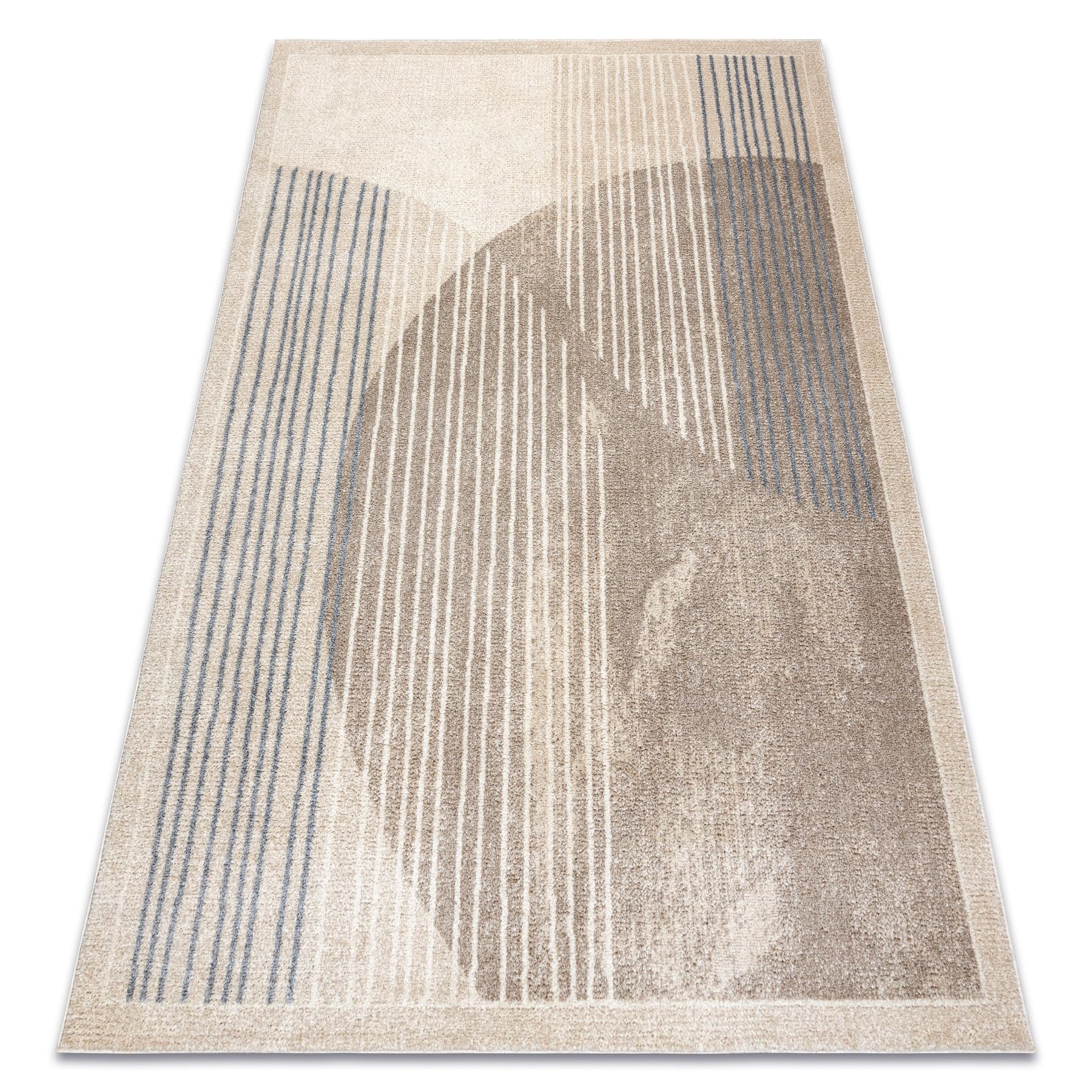 Alfombra geométrica moderna Fusion crema y beige de 180x270 cm para decorar salones elegantes