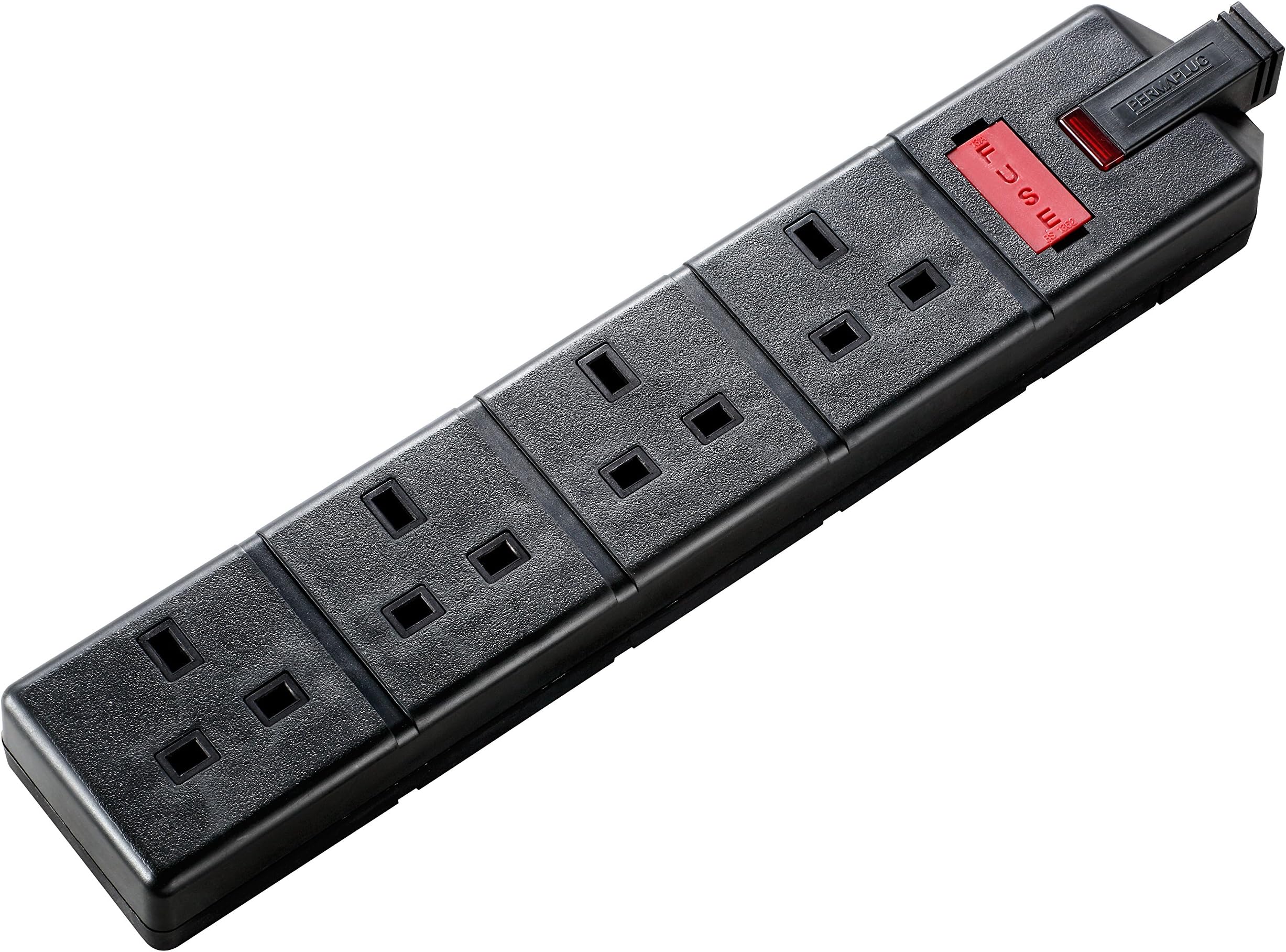 Masterplug ELS134B-01 Permaplug Four Socket Trailing Socket With Power Indicator, Without Plug And Cable, 13 Amp, Black