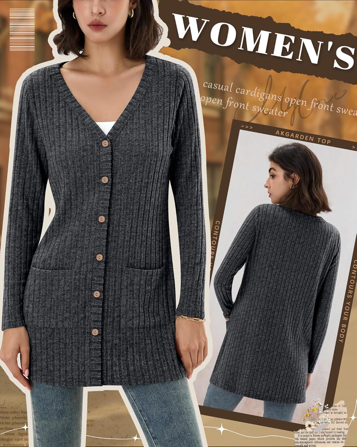 Women's Long Cardigans Sweater Ribbed Button Open Knit Cardigan for Women Long Sleeve Open Front Coat with Pockets - Image 6