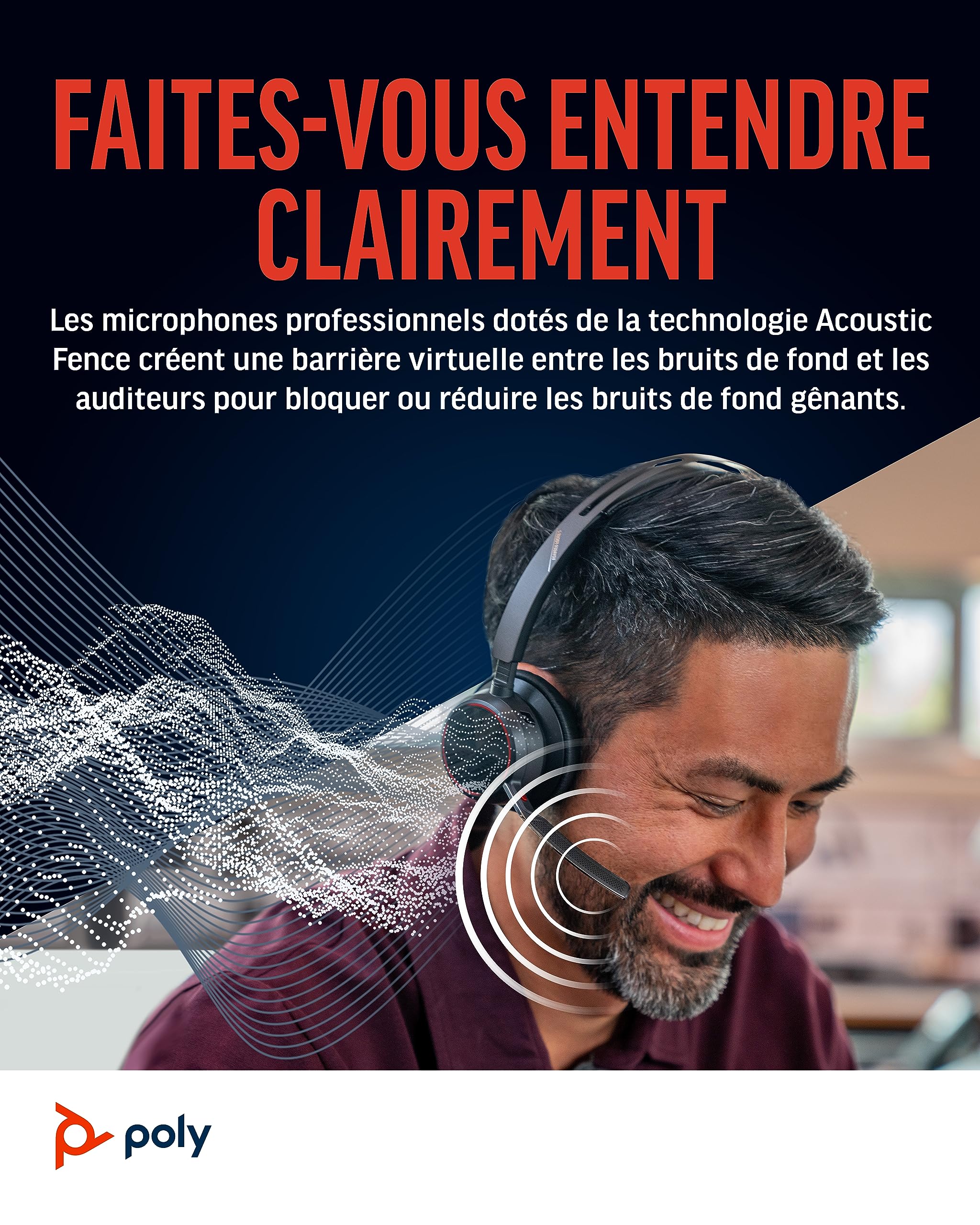 Micro-casque sans fil Poly Voyager Focus 2 UC avec microphone (Plantronics) - Annulation active du bruit (ANC) - Connexion à un PC/Mac/Téléphone portable via Bluetooth - Fonctionne avec Teams, Zoom