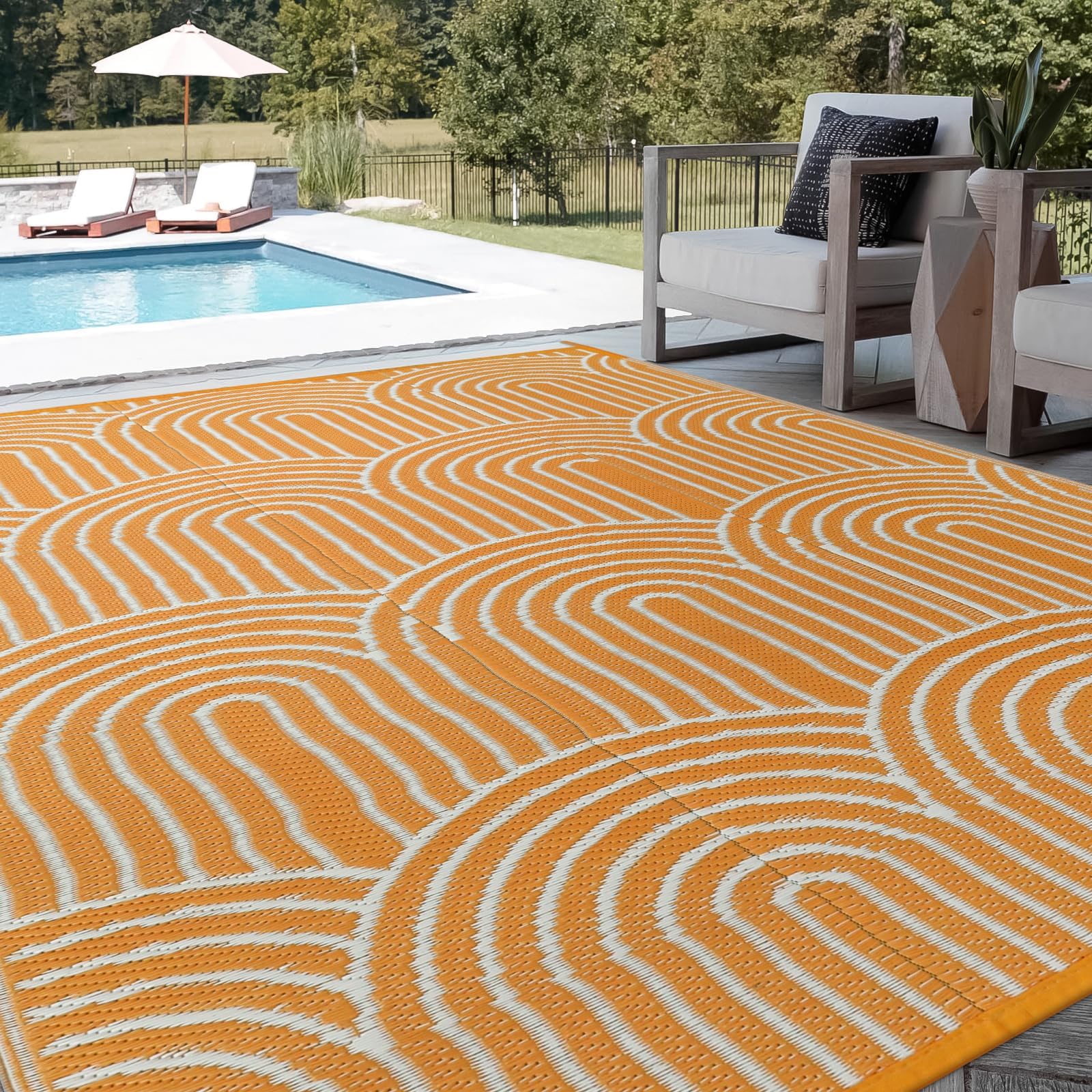 Lahome Outdoor Patio Rug Waterproof 9x12,Camping Rug for Outside Your Rv,Large Portable Lightweight Plastic Straw Carpets for Beach Backyard Garden(
