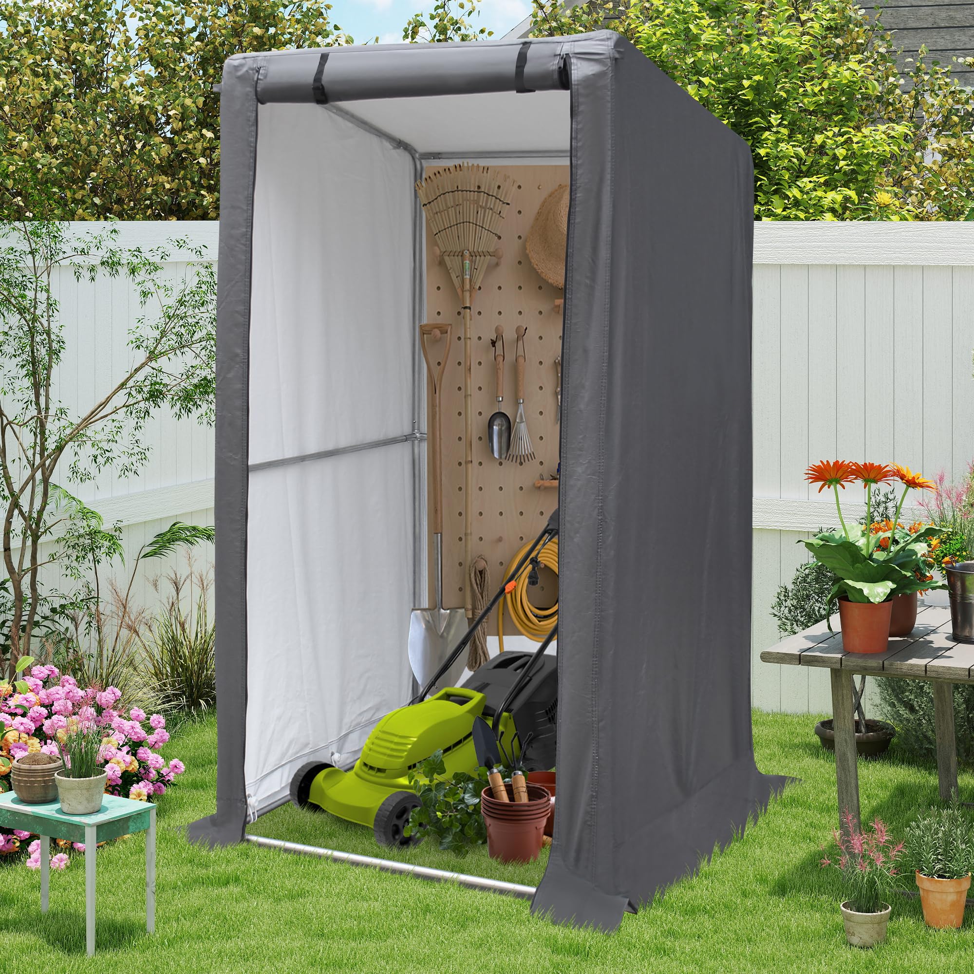 3x3 Ft Outdoor Storage Shelter Shed, Waterproof Heavy Duty Storage Shed with Roll-up Zipper Door and Sloping Roof, Portable Storage Tent for Tool Shed, Bike, Gray : Patio, Lawn &